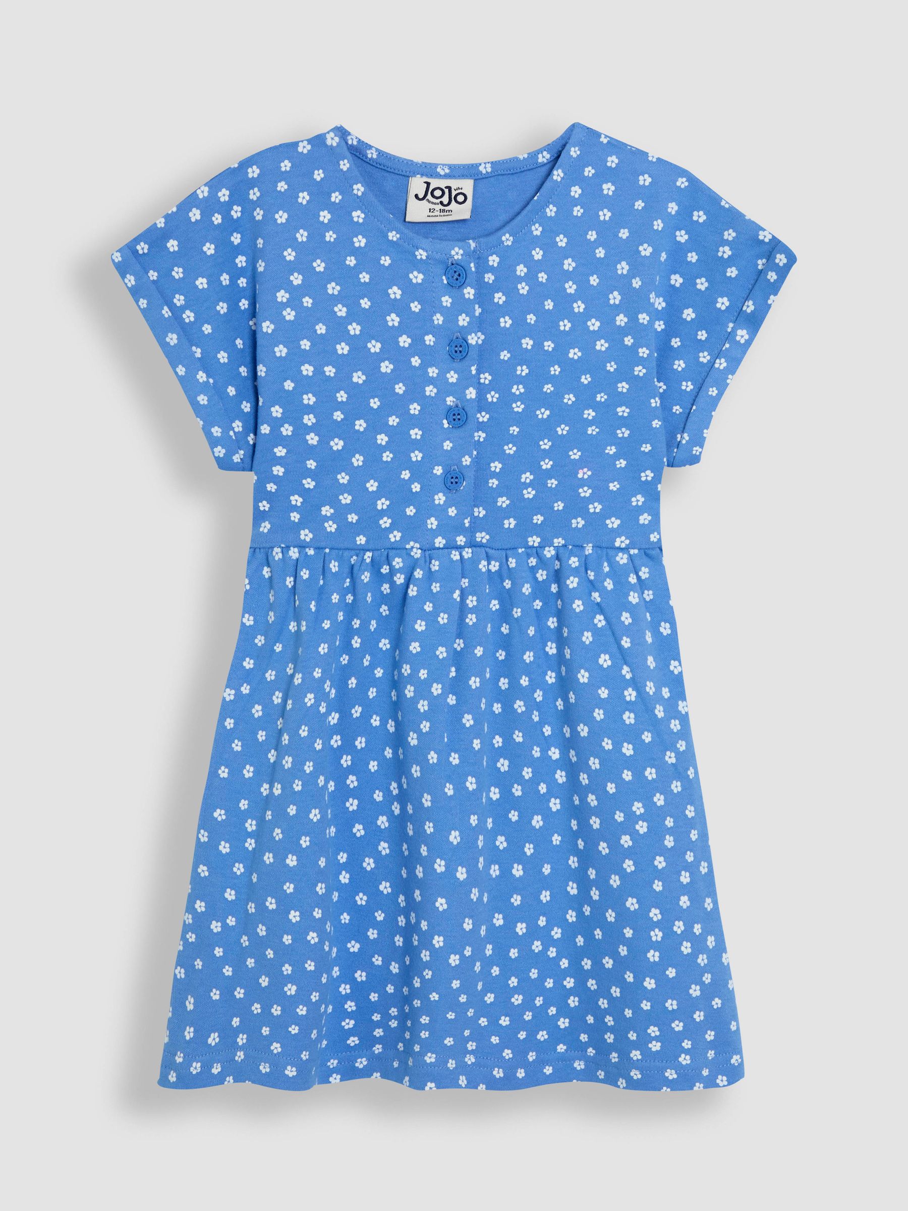 Blue Spot Button Front 100% Cotton Dress