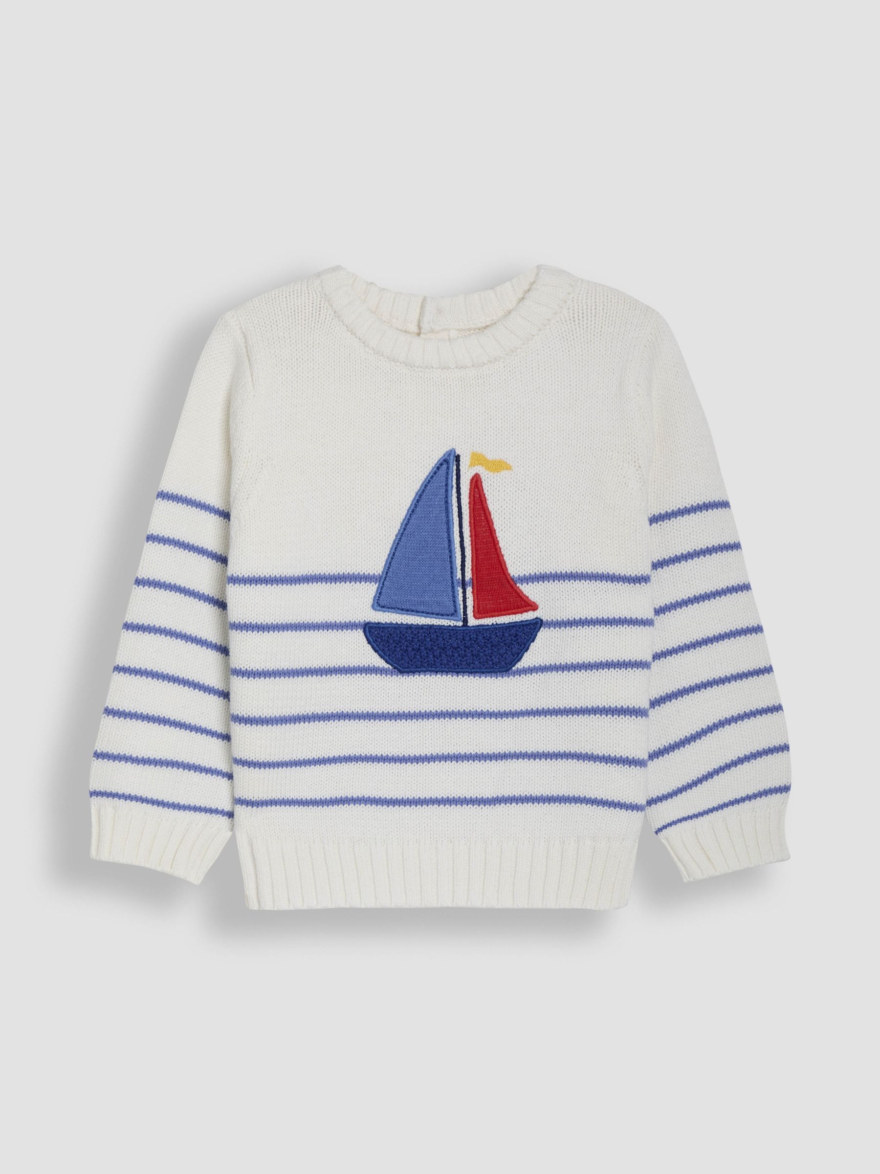 Ecru/Navy Stripe Crochet Sailboat 100% Cotton Jumper