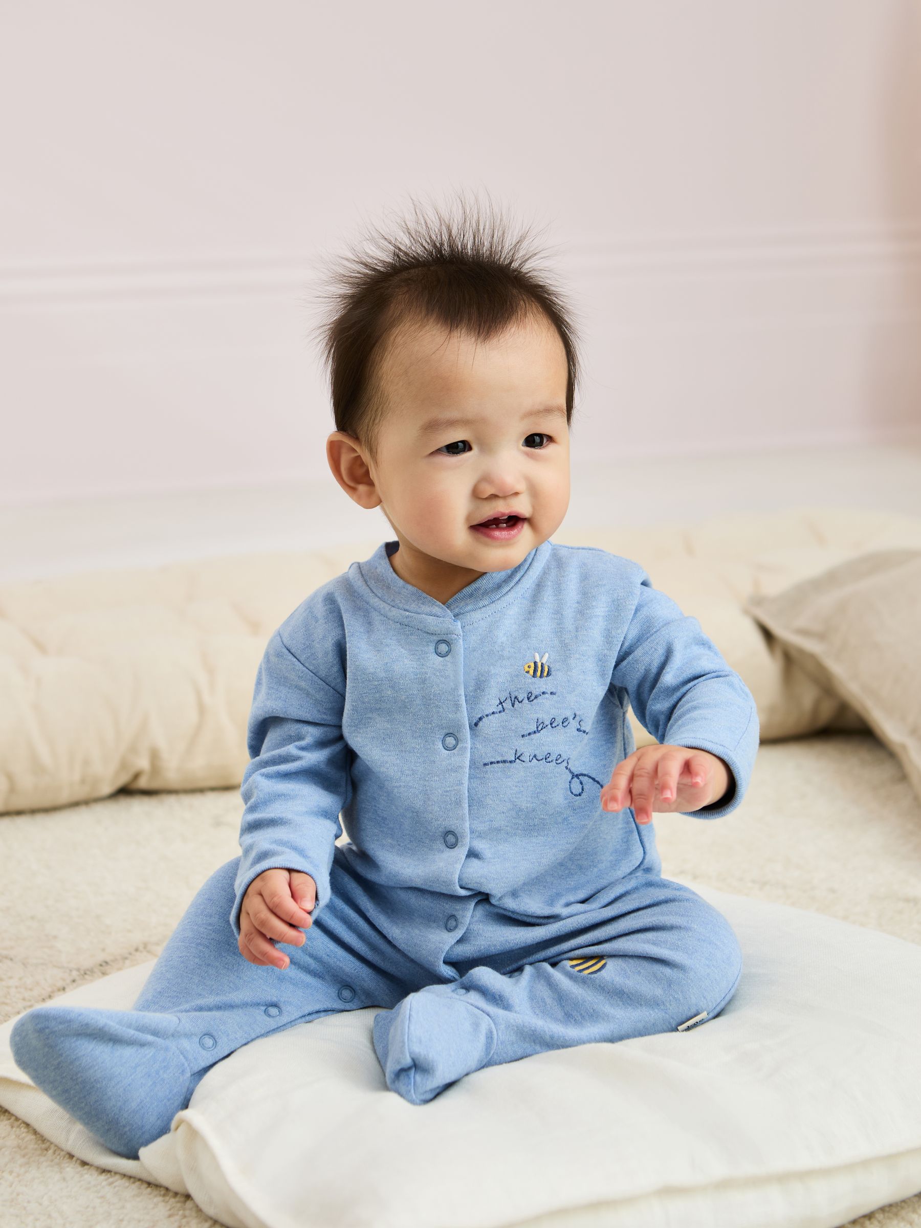 Blue Cotton Footed Appliqué Popper Sleepsuit