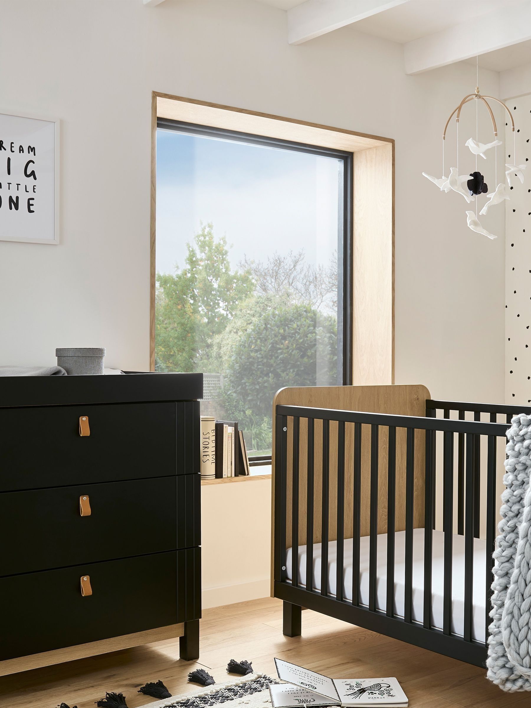 Cuddleco Rafi Oak and Black 2 Piece Nursery Furniture Set