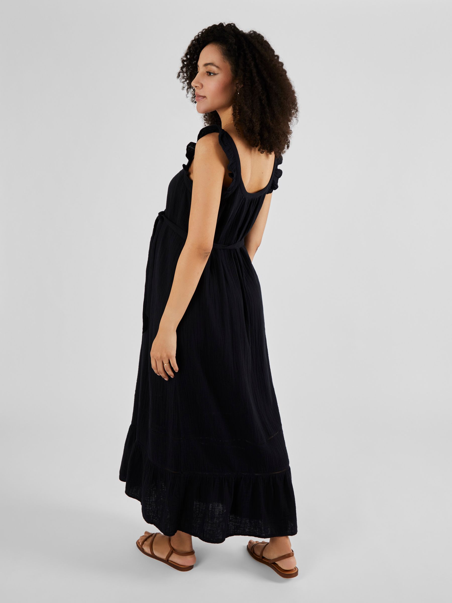 Black Flutter Sleeve Maternity Maxi Dress