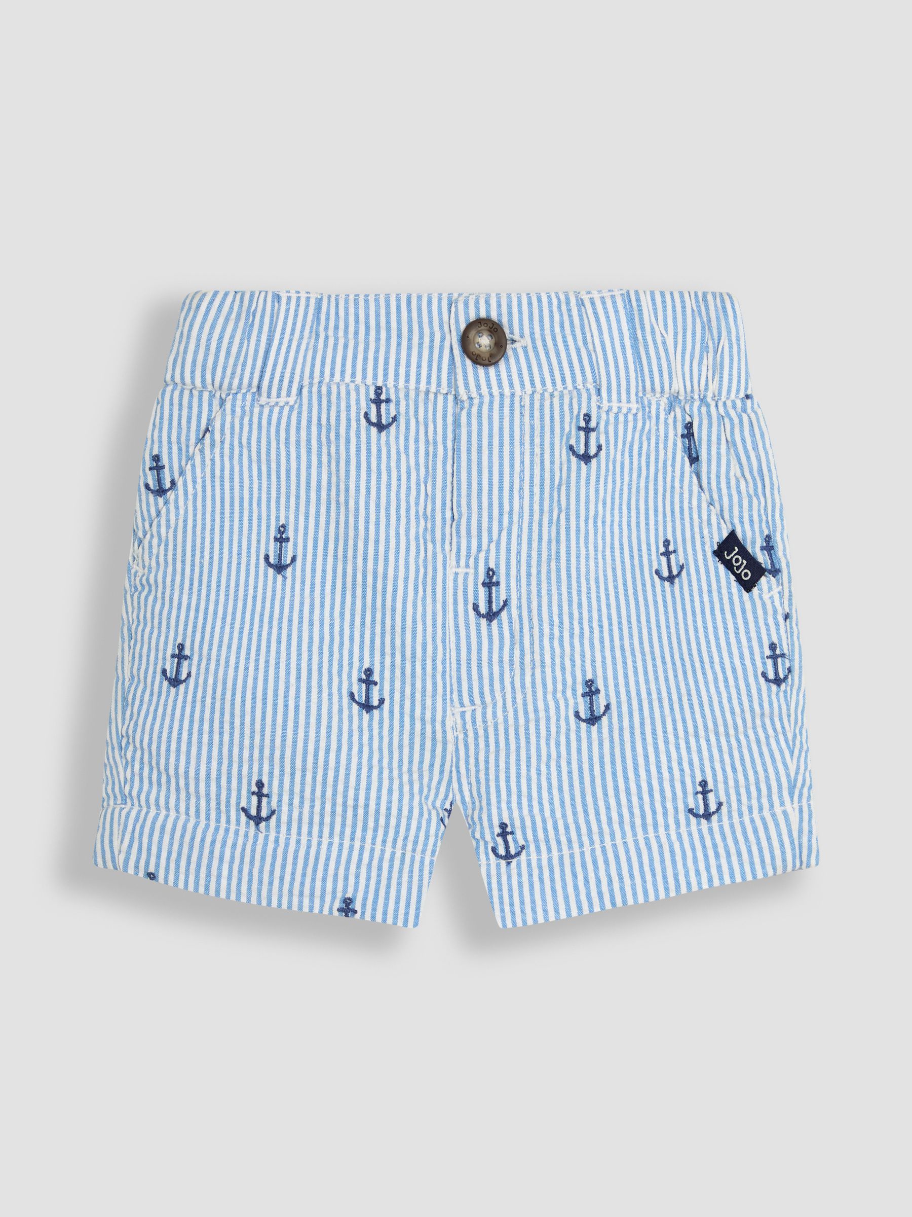 Blue Anchor Embroidered Seersucker 100% Cotton Shorts