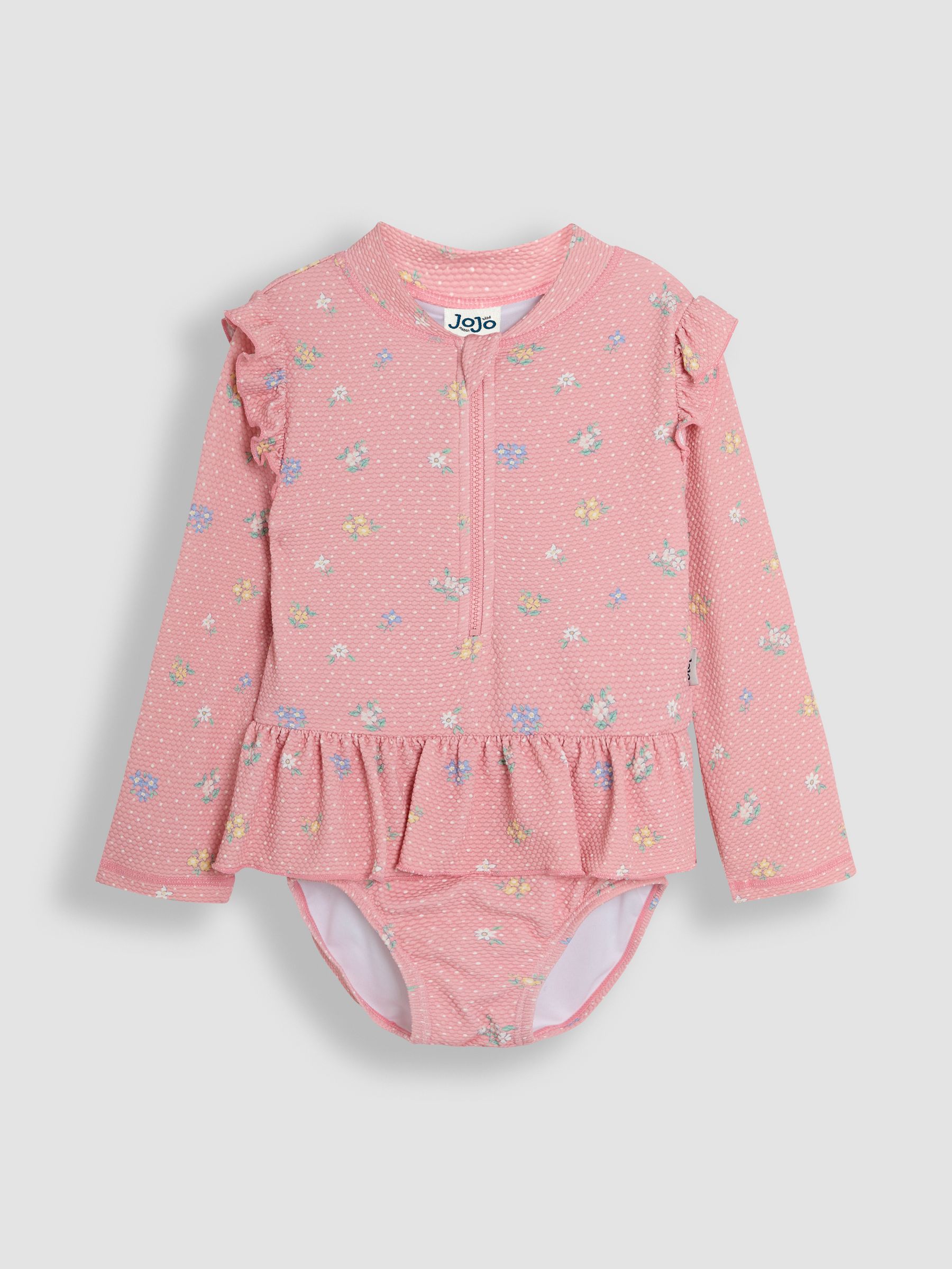 Pink Textured Long Sleeve Swimsuit