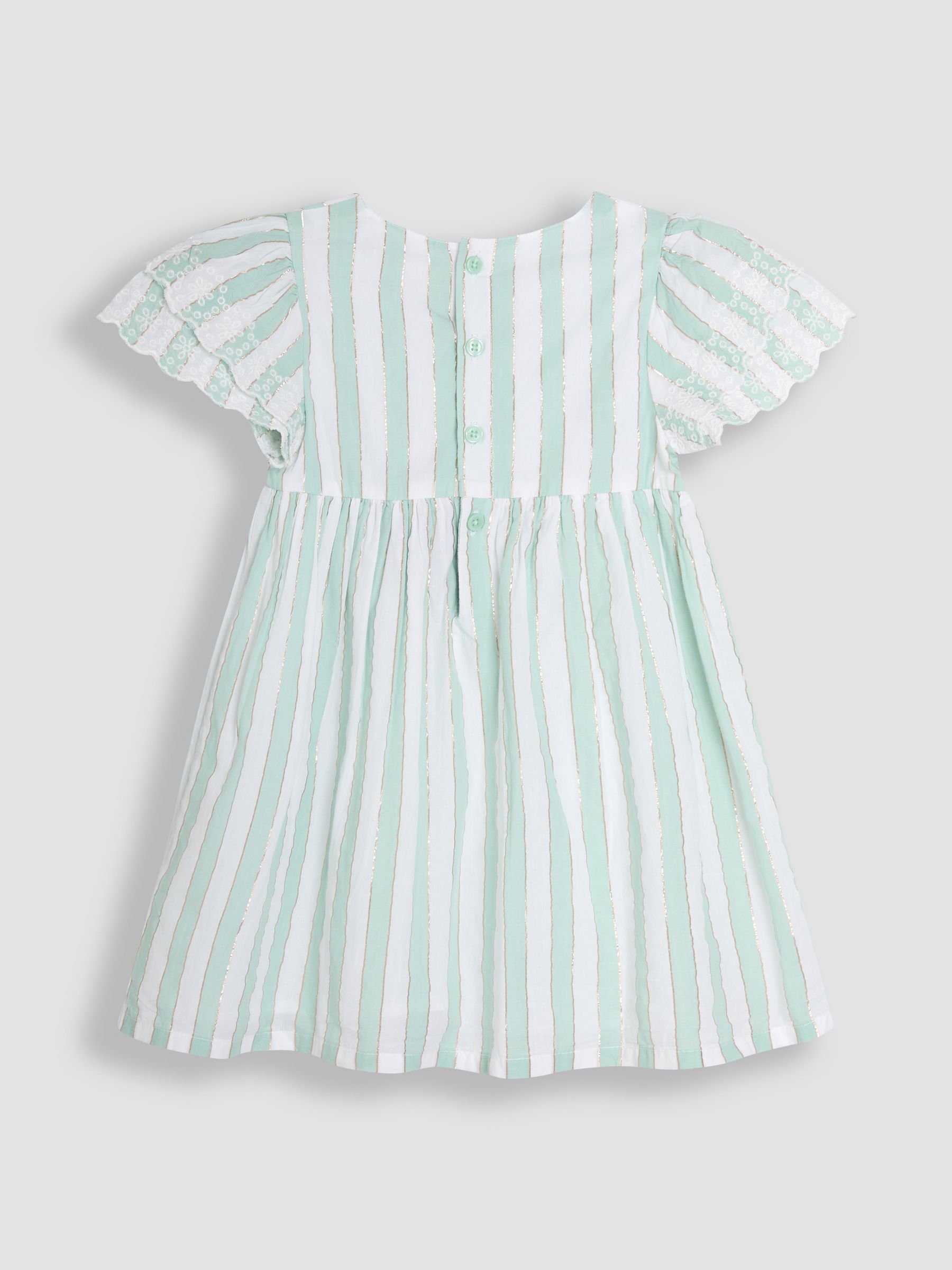Aqua Blue Stripe Frill Sleeve Wrap Dress