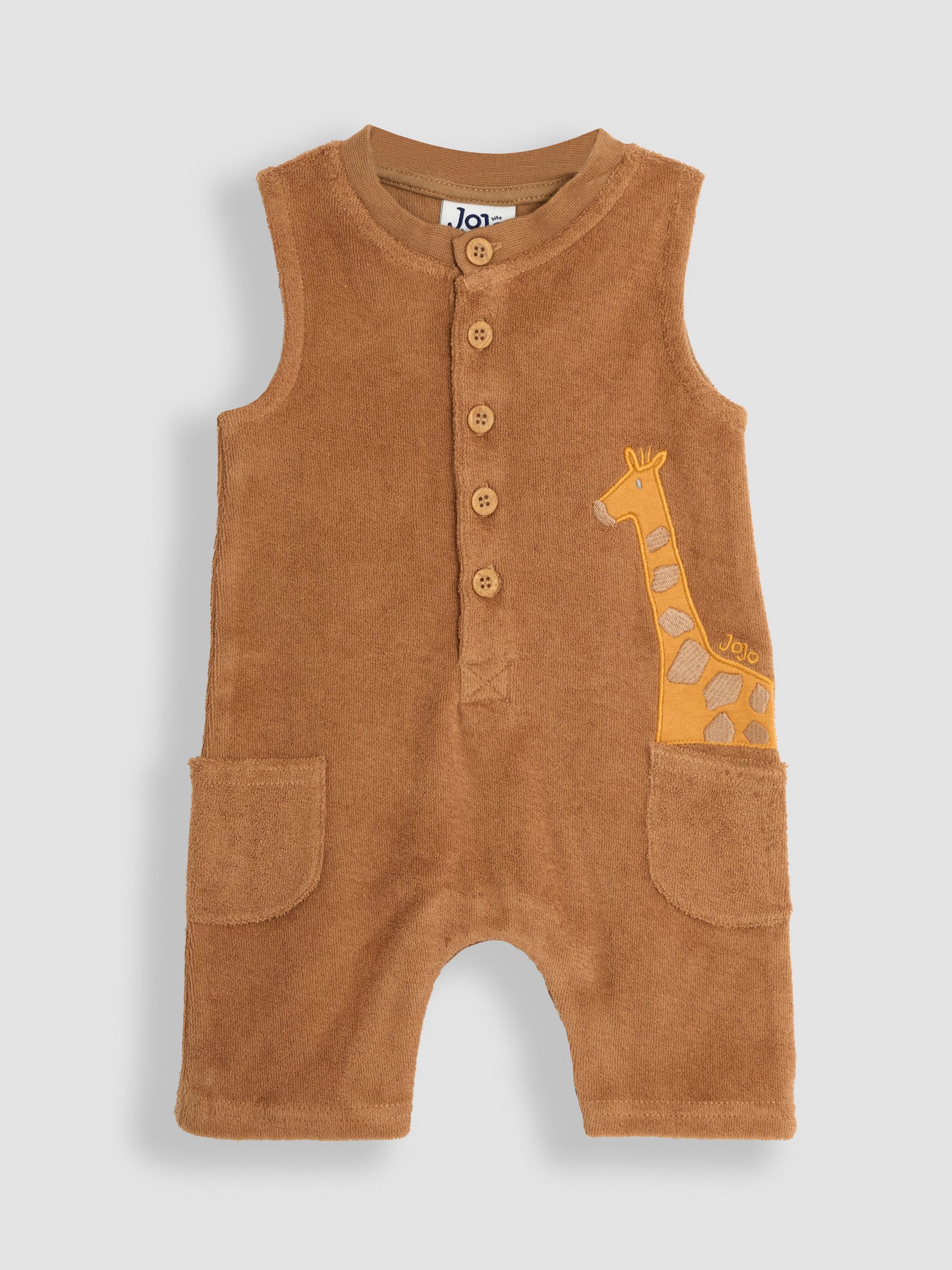 Brown Giraffe Appliqué Sleeveless Towelling Romper