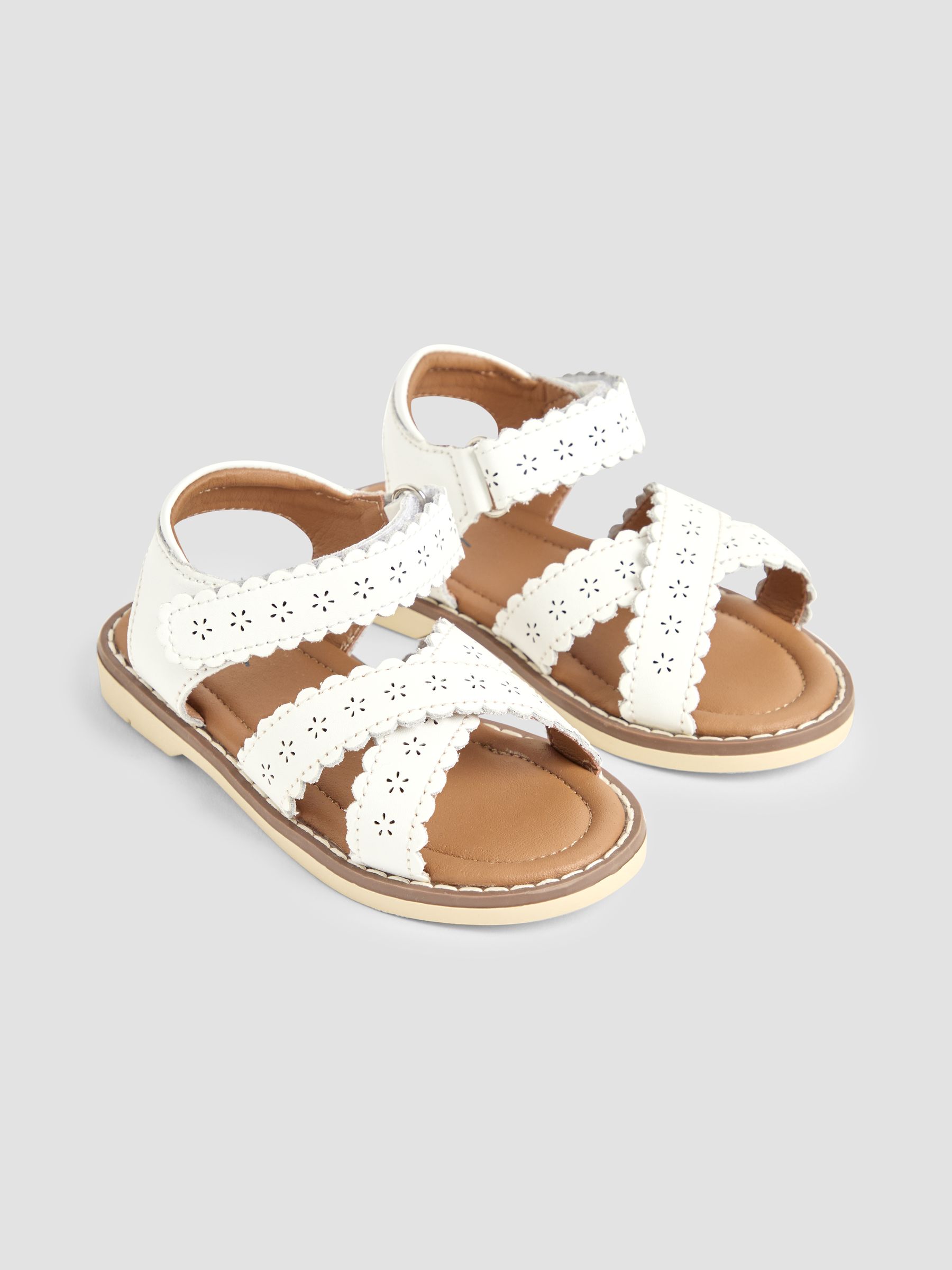 White Cross-Over Leather Sandals