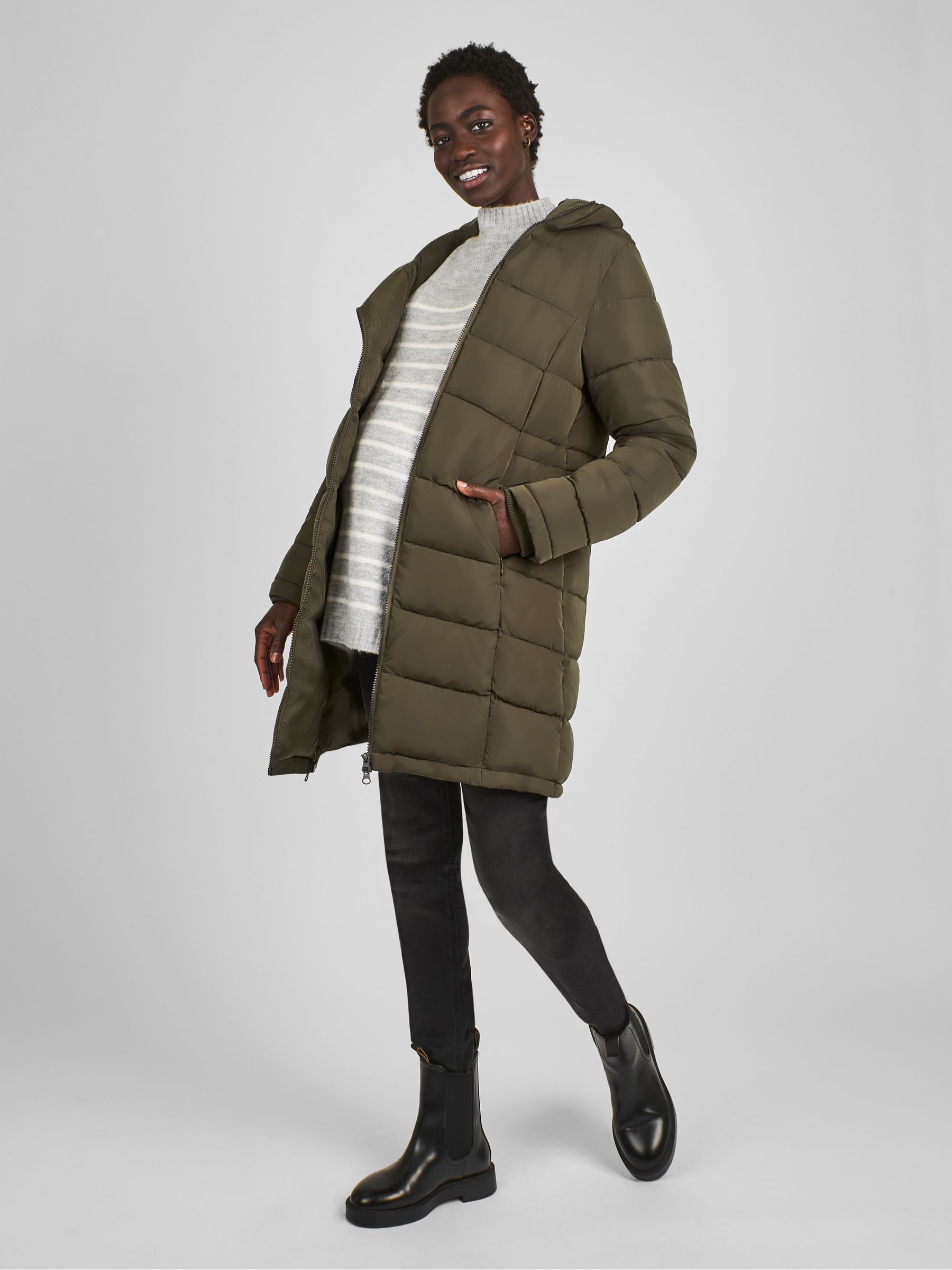 Khaki Green 2-in-1 Maternity Puffer Coat