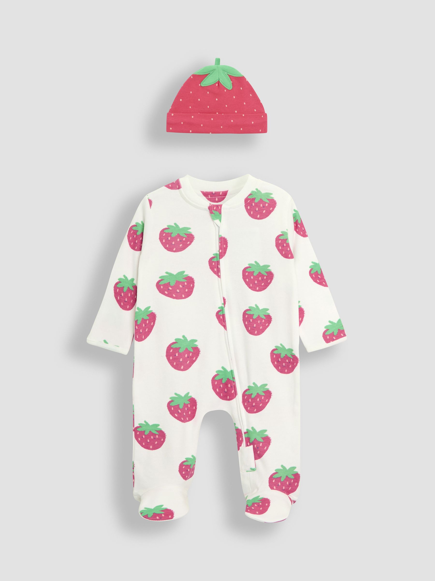 White 2-Pack Strawberry Sleepsuit & Hat Set