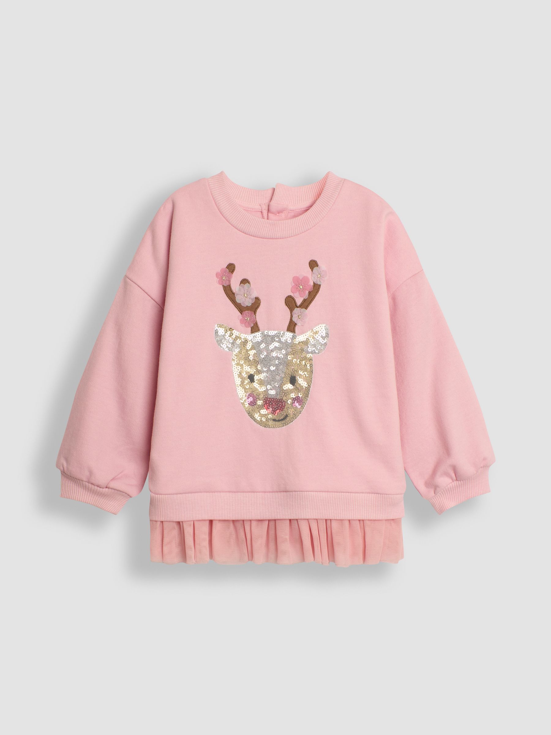 Pink Reindeer Sequin Tulle Frill Sweatshirt