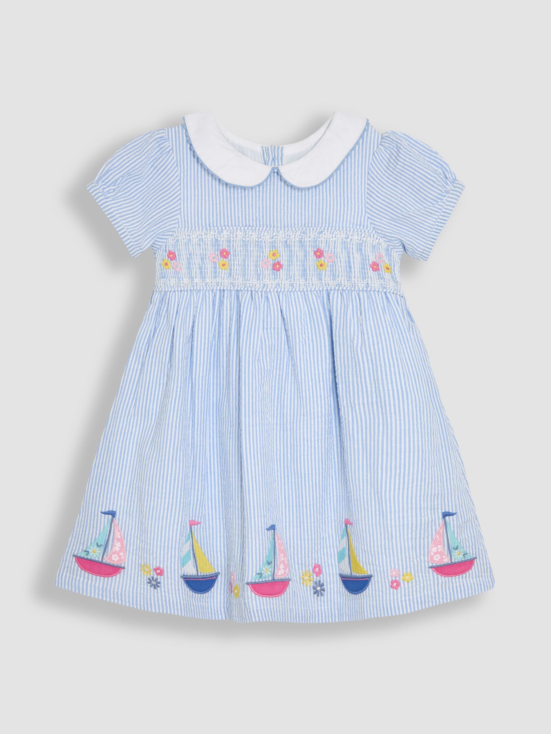 Pink Mouse Seersucker Appliqué Smocked Dress