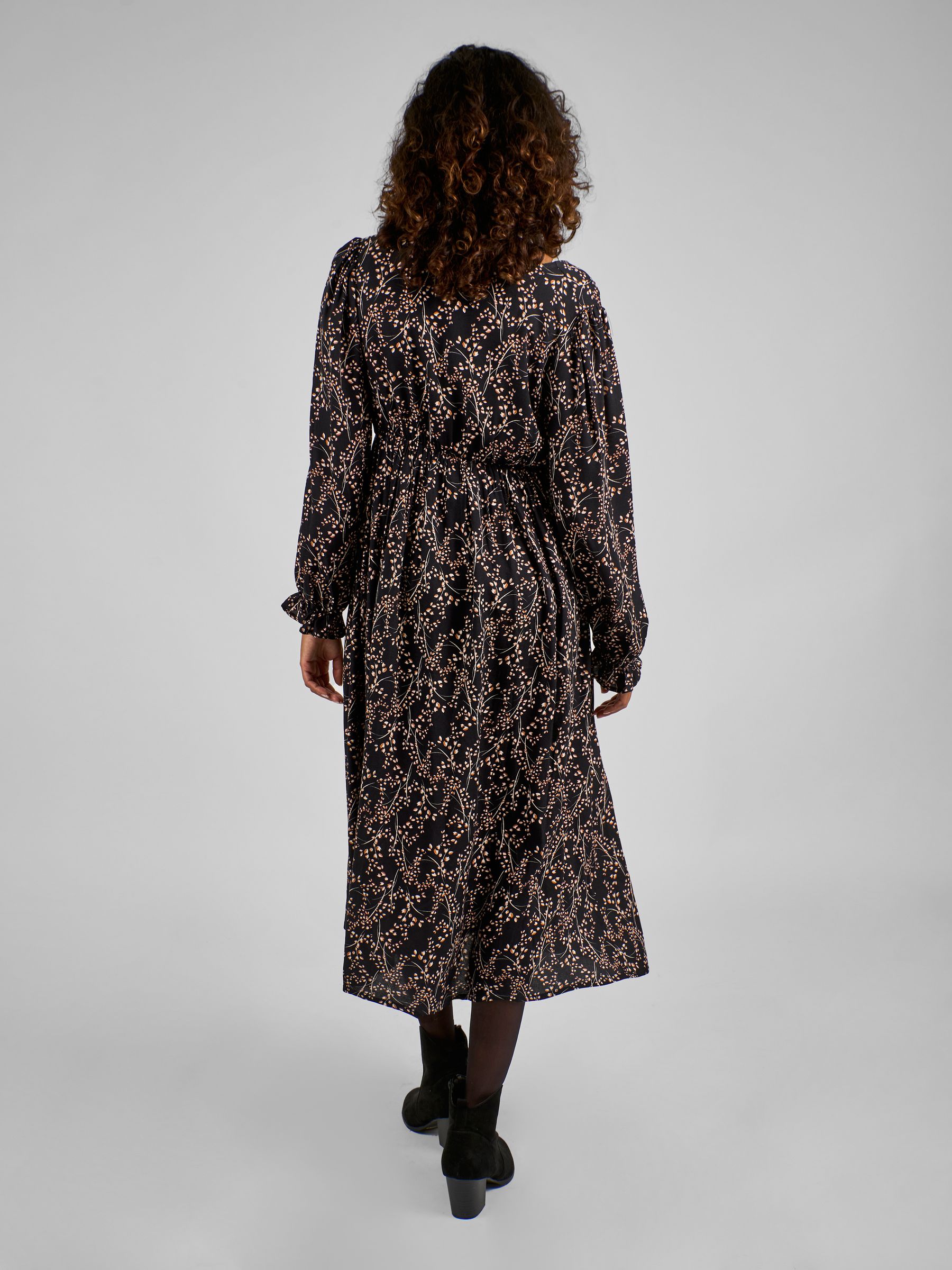 Black Polka Dot V-Neck Maternity Midi Dress
