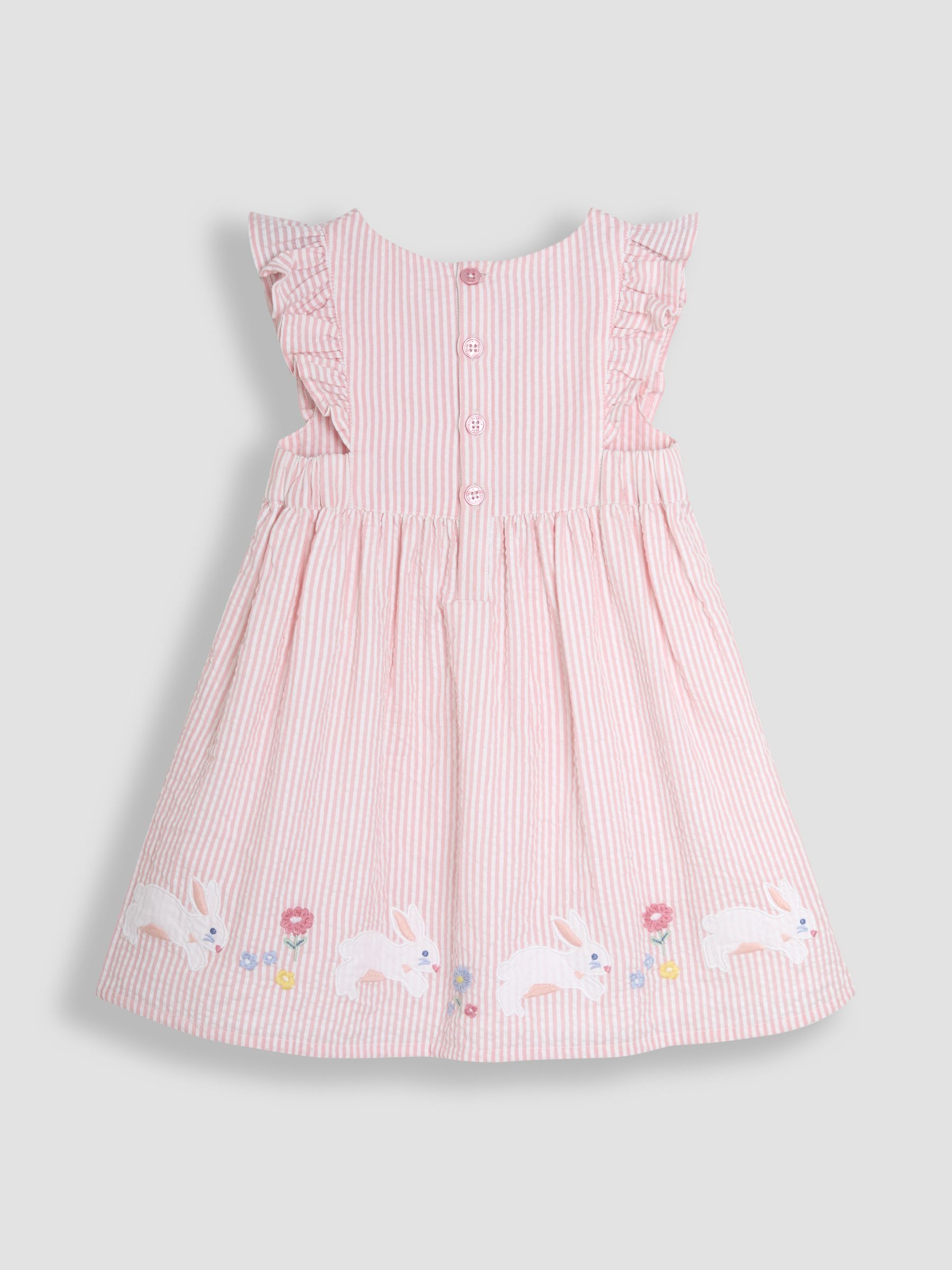 Pink Bunny Appliqué Seersucker Summer 100% Cotton Dress