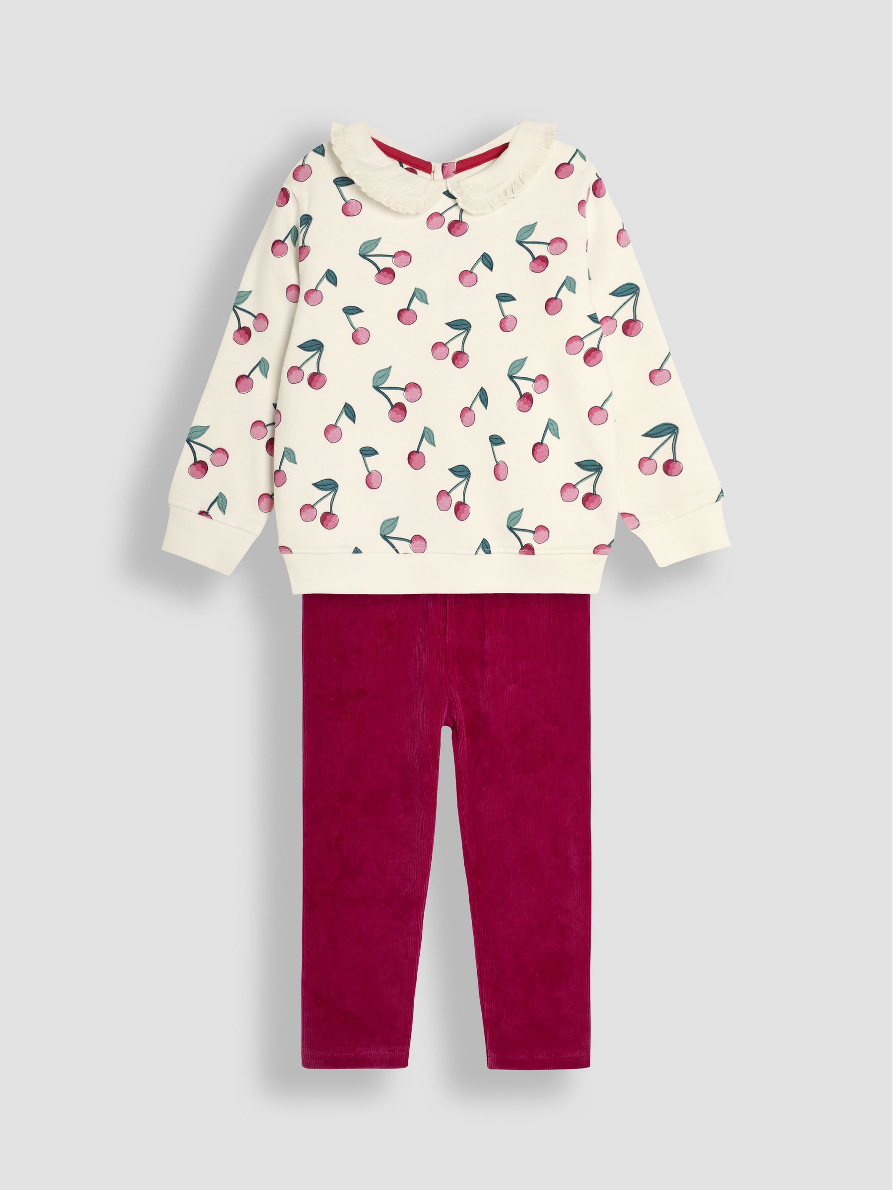 Cream Cherry Print Sweatshirt & Cord Jeggings Set