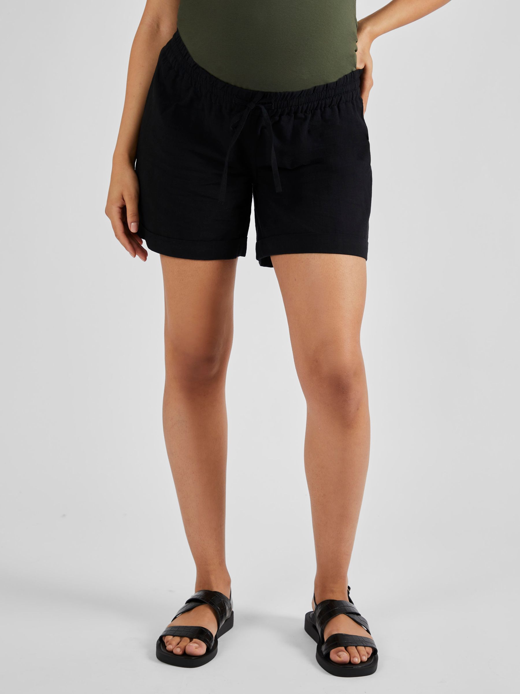 Black Maternity Linen Blend Shorts