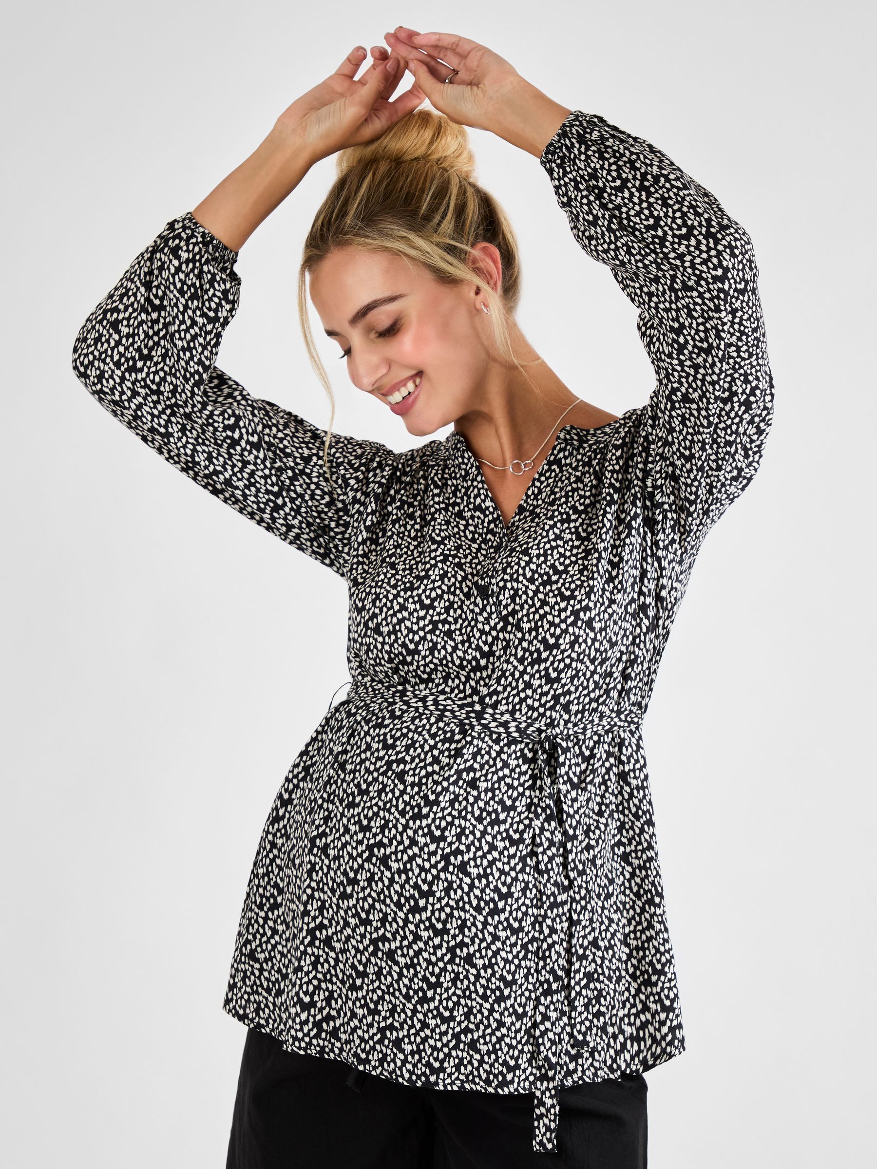 Black Long Sleeve Printed Maternity Blouse