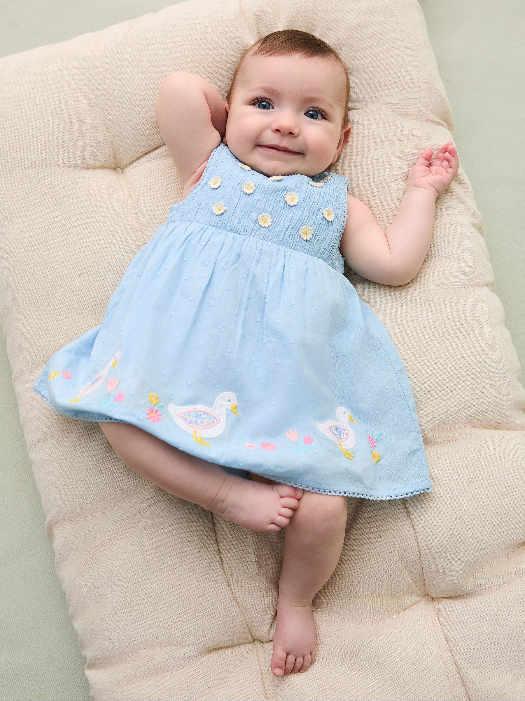 Blue Duck Floral Baby Appliqué 100% Cotton Dress