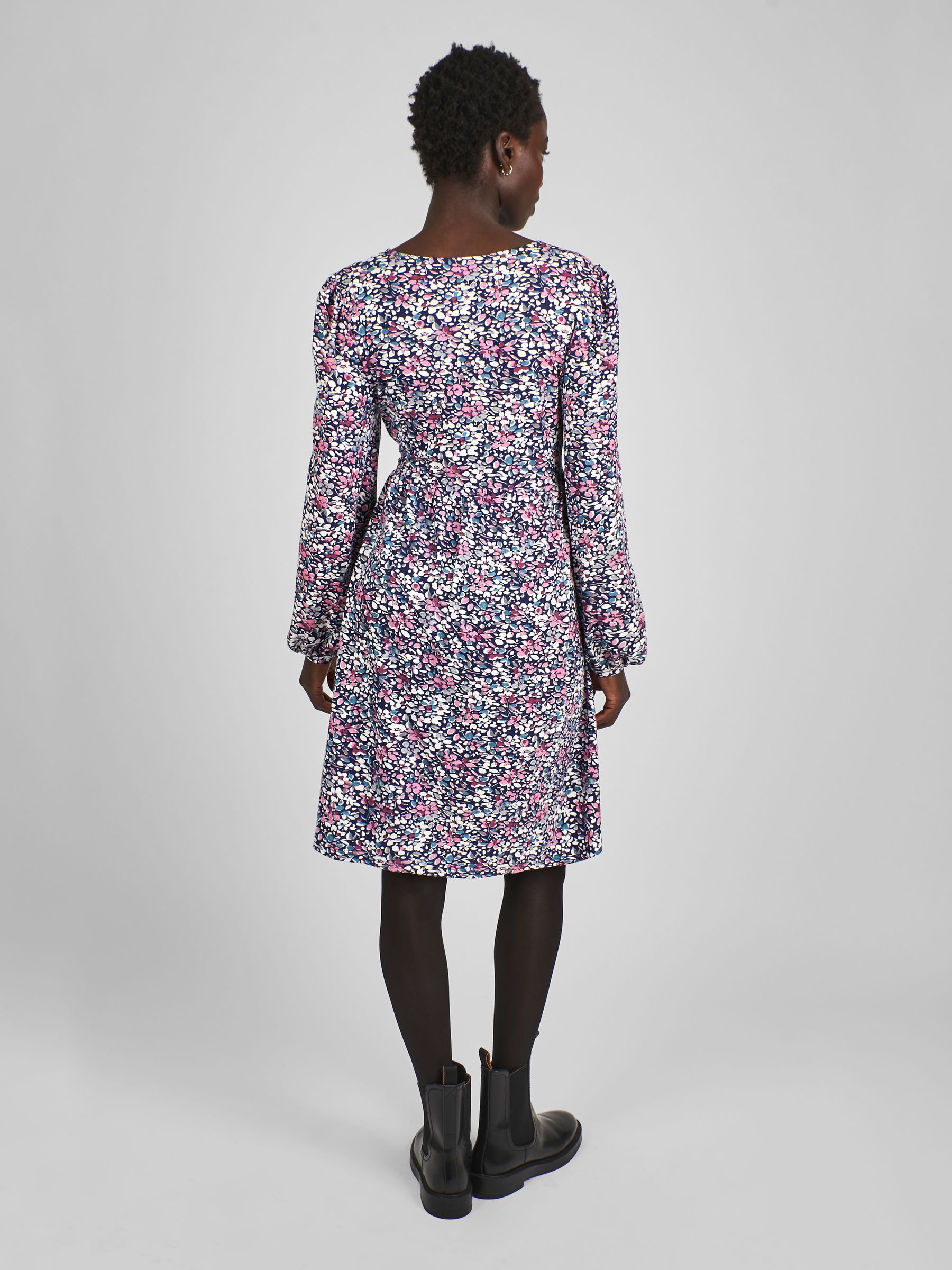 Navy Blue Maternity Floral Buttoned Through Dress