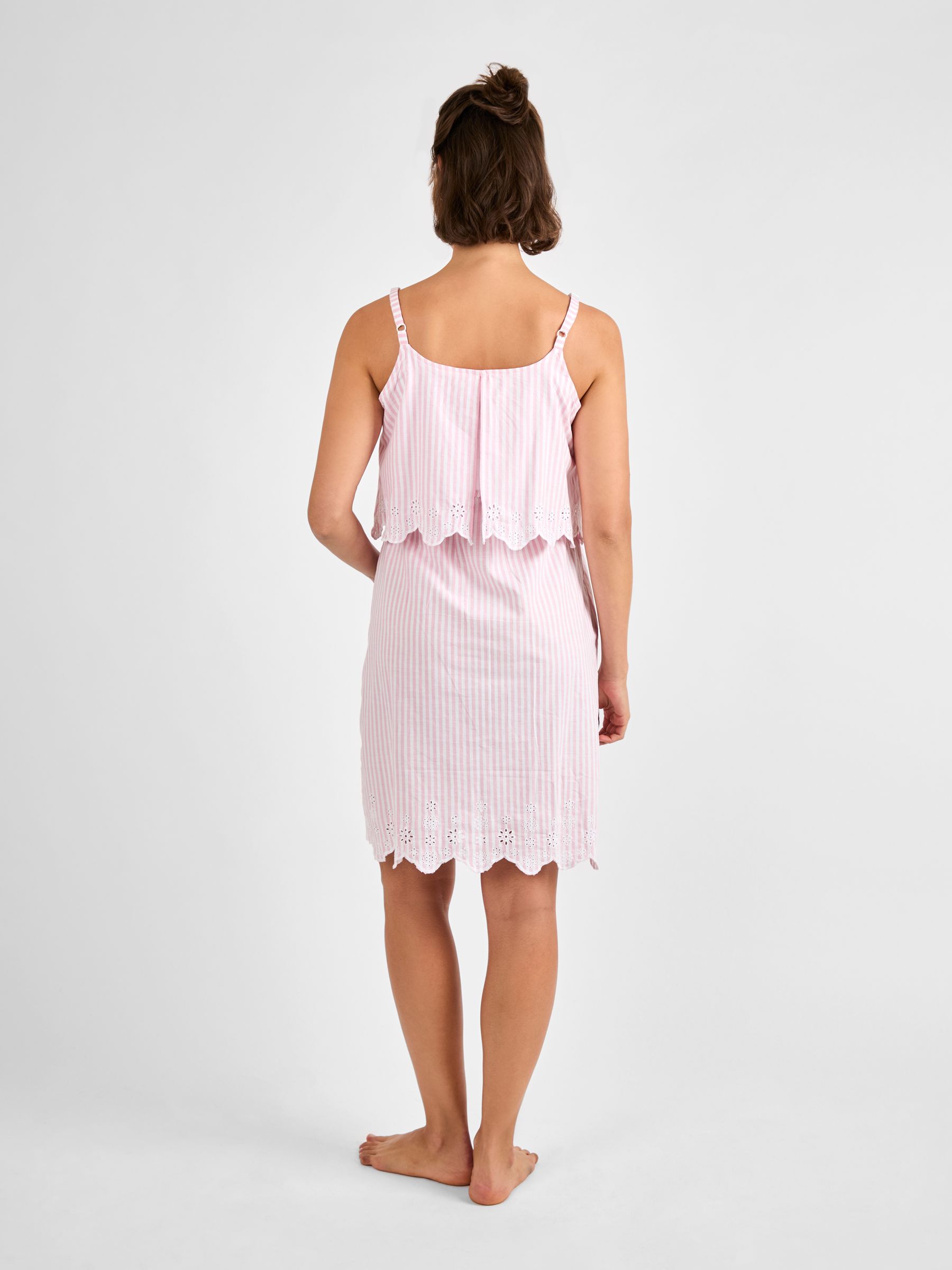 Pink Stripe Broderie Maternity & Nursing Nightdress