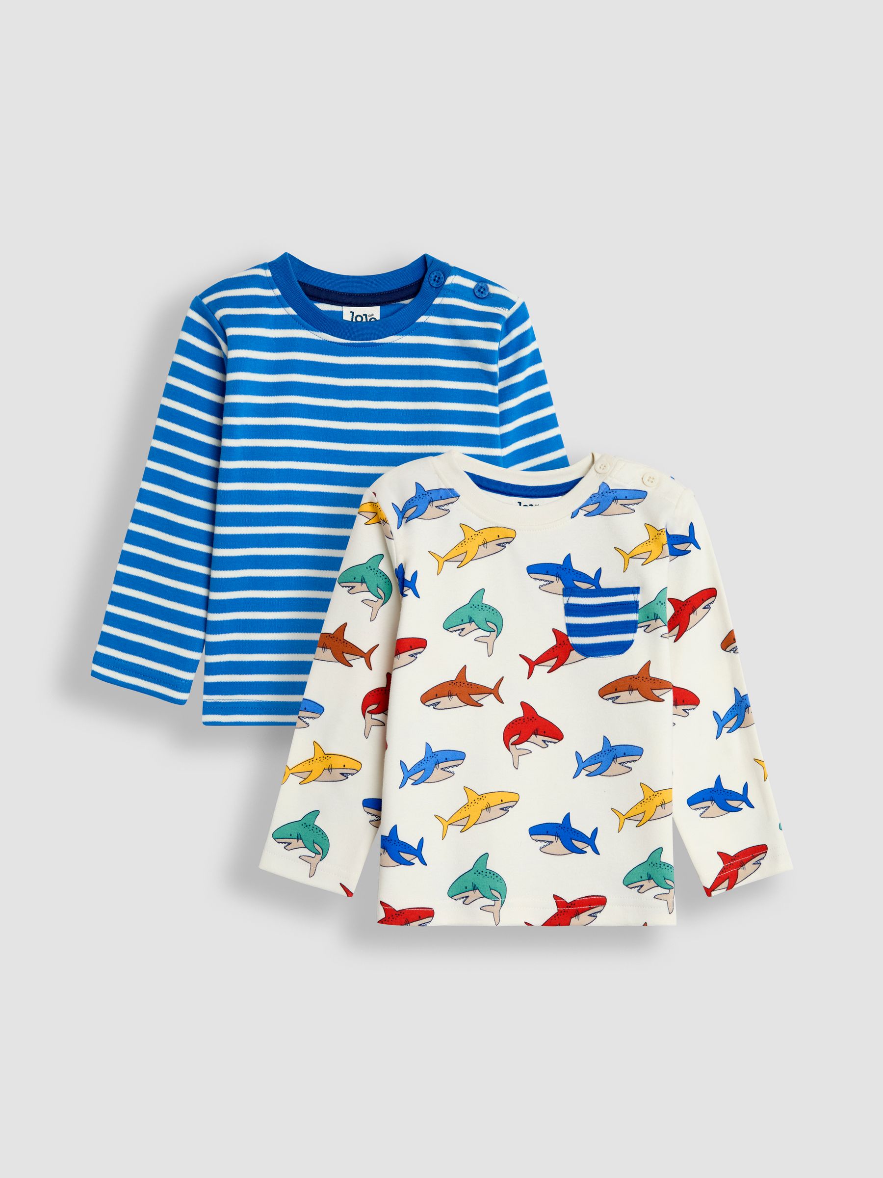 Stone Tractor Print & Stripe Long Sleeve 2-Pack Tops