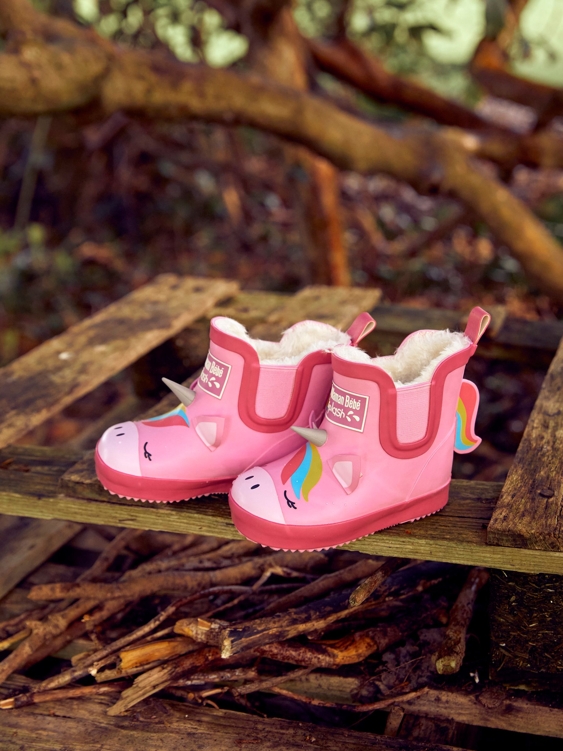 Pink Cosy Lined Unicorn Ankle Wellies