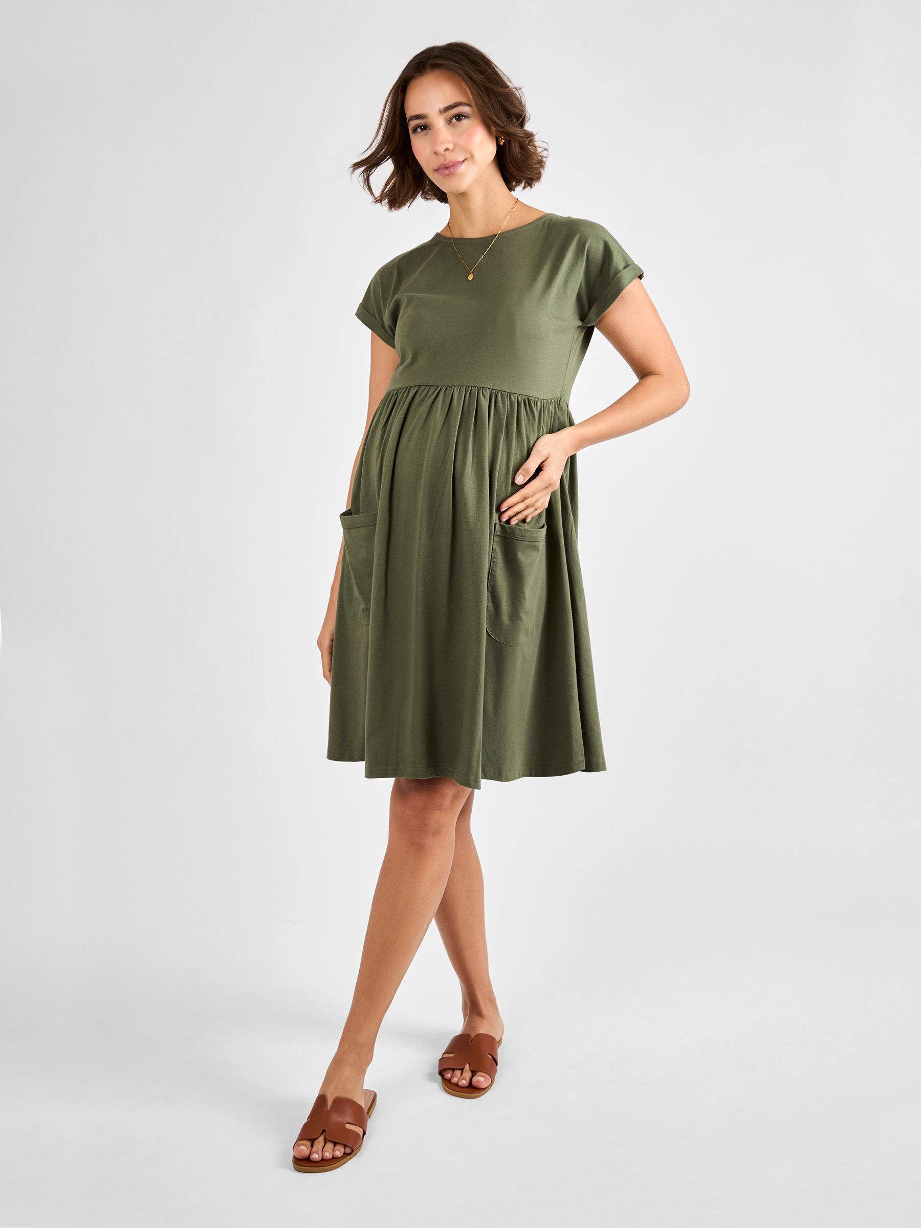 Khaki Pocket Maternity T-Shirt Dress