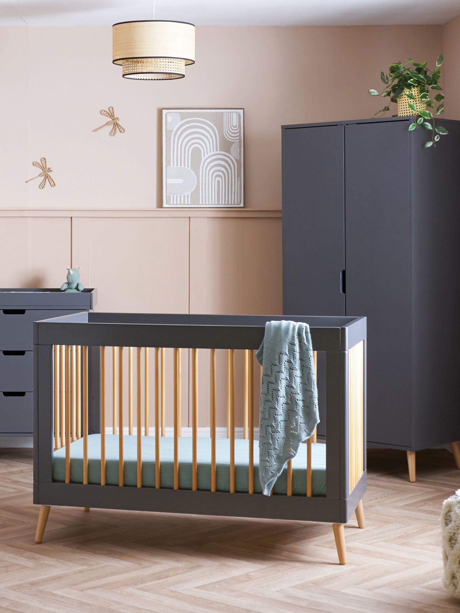 Obaby Slate with Natural Maya Mini 3 Piece Nursery Furniture Set