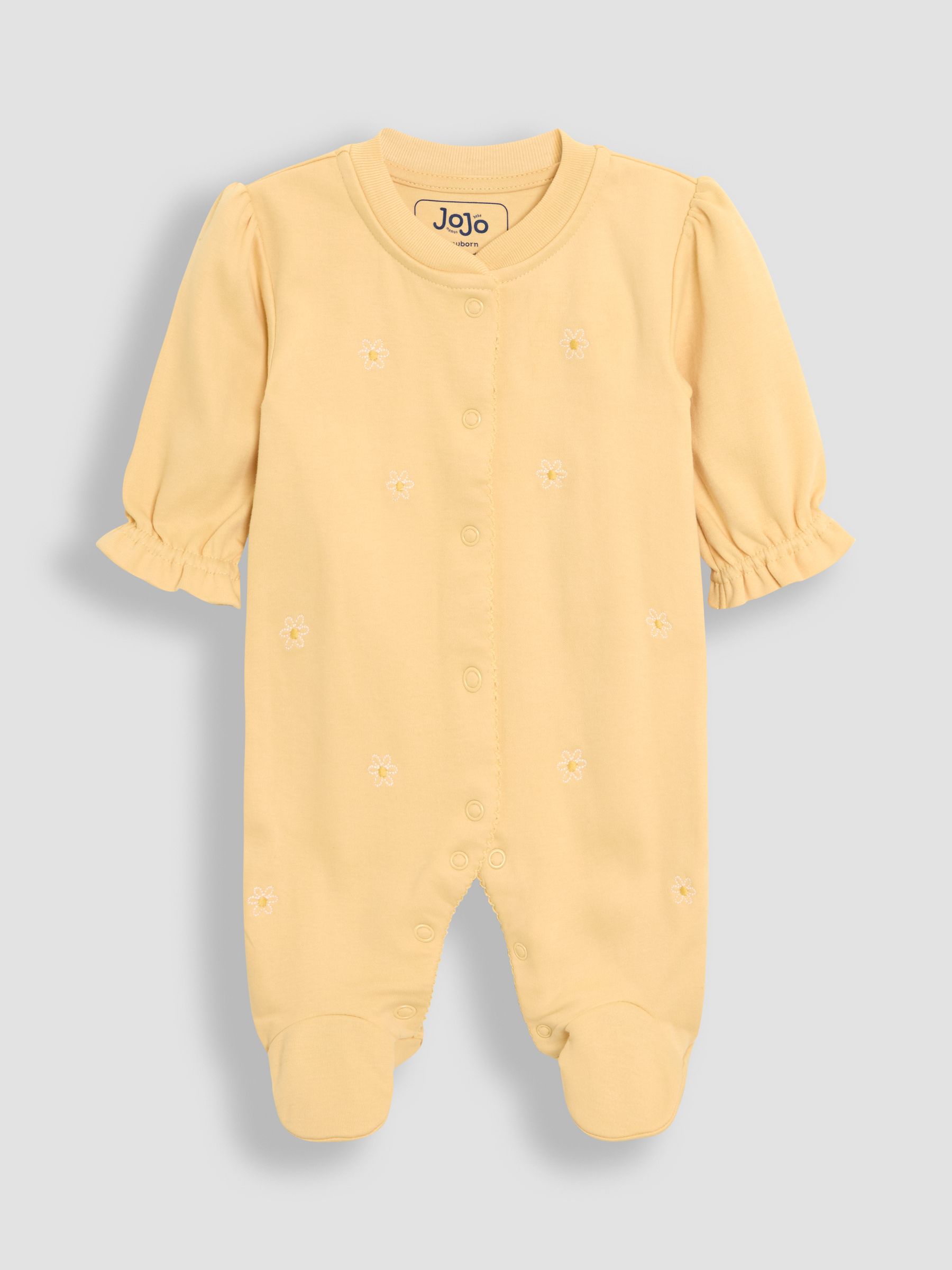 Yellow 100% Cotton Popper Footed Embroidered Sleepsuit