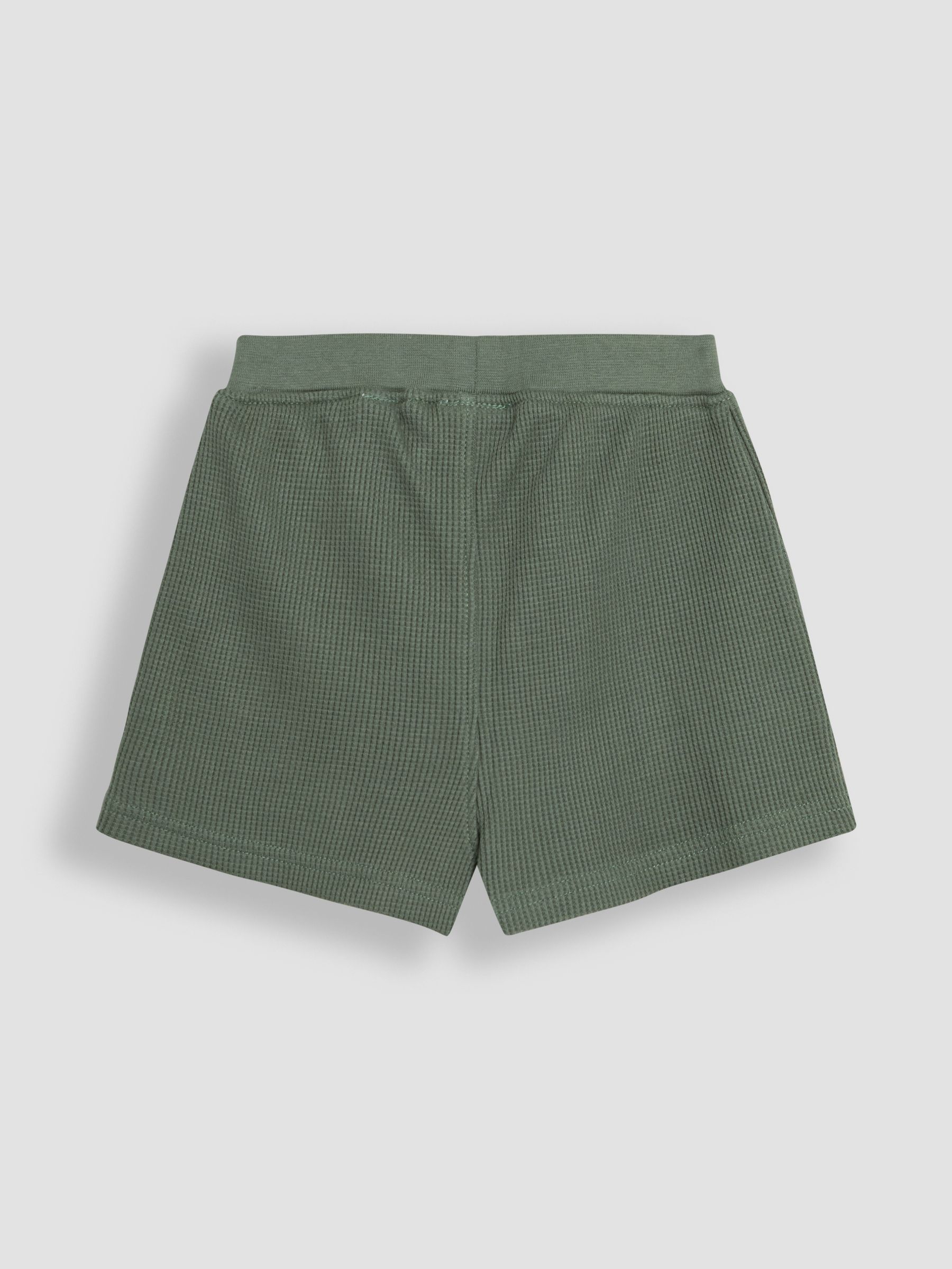 Khaki Green Dino Embroidered Textured Shorts