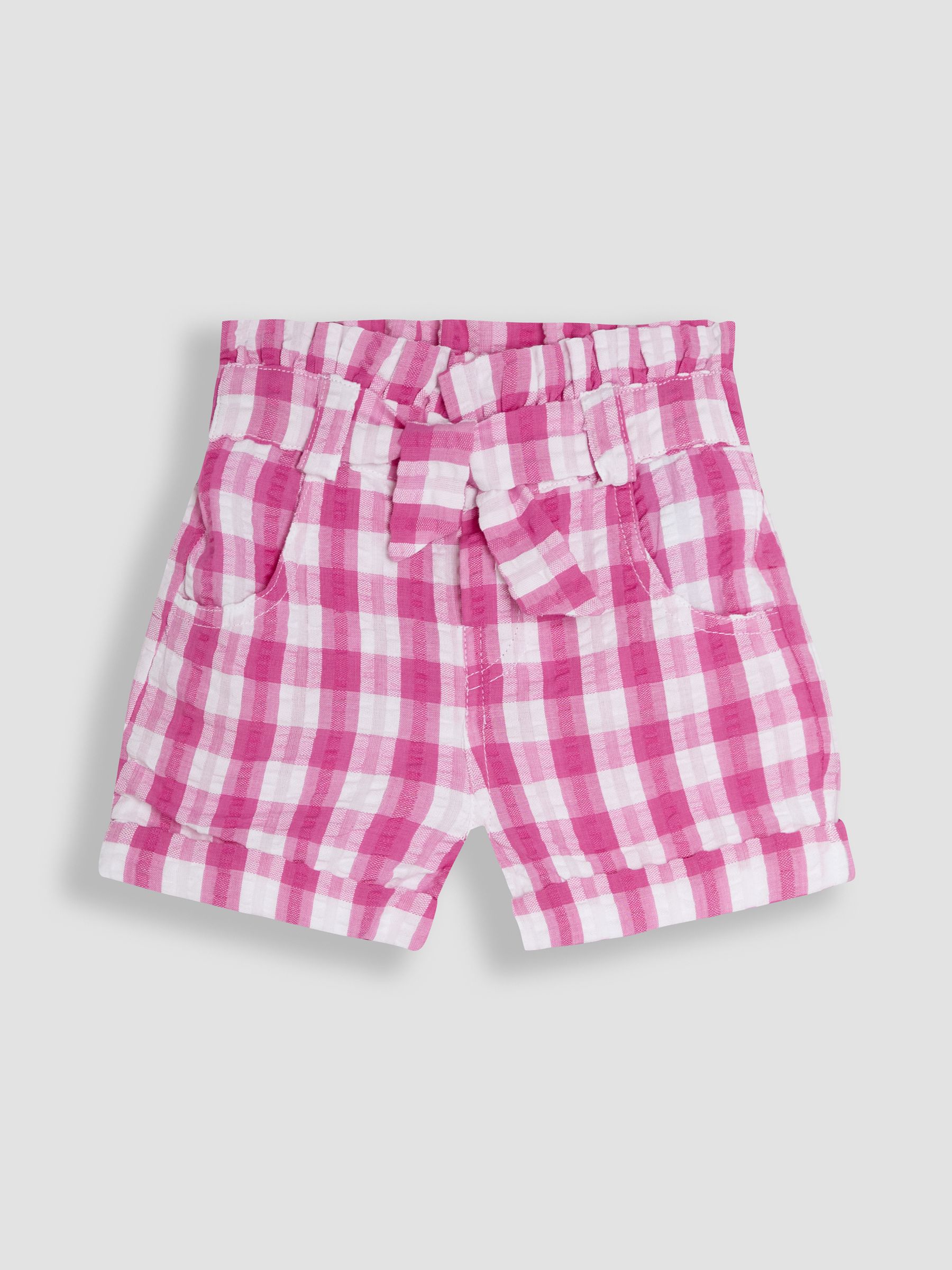 Fuchsia Pink Gingham Tie Waist Turn-up Hem Shorts