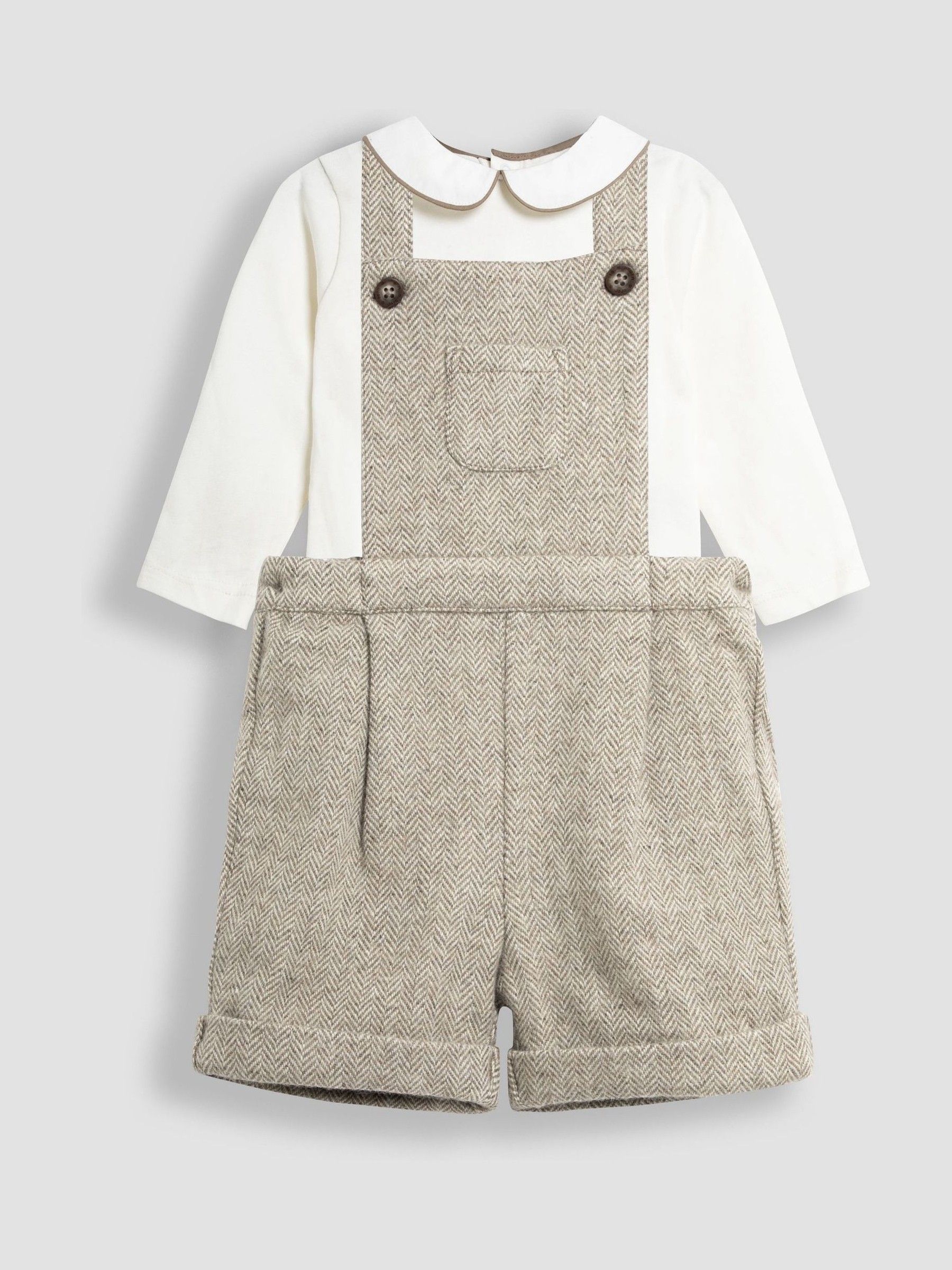 Natural Herringbone Dungarees And Top Set