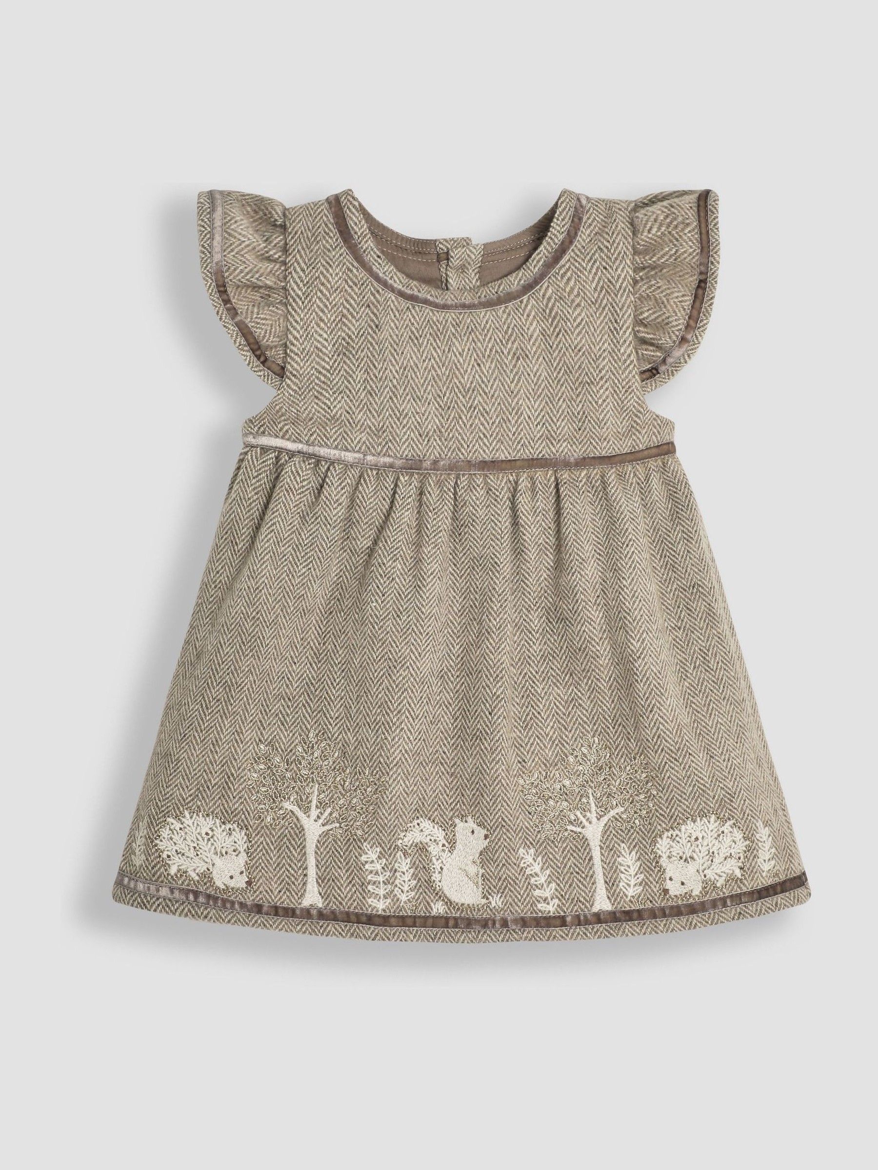 Natural Woodland Embroidered Baby Dress & Body Set