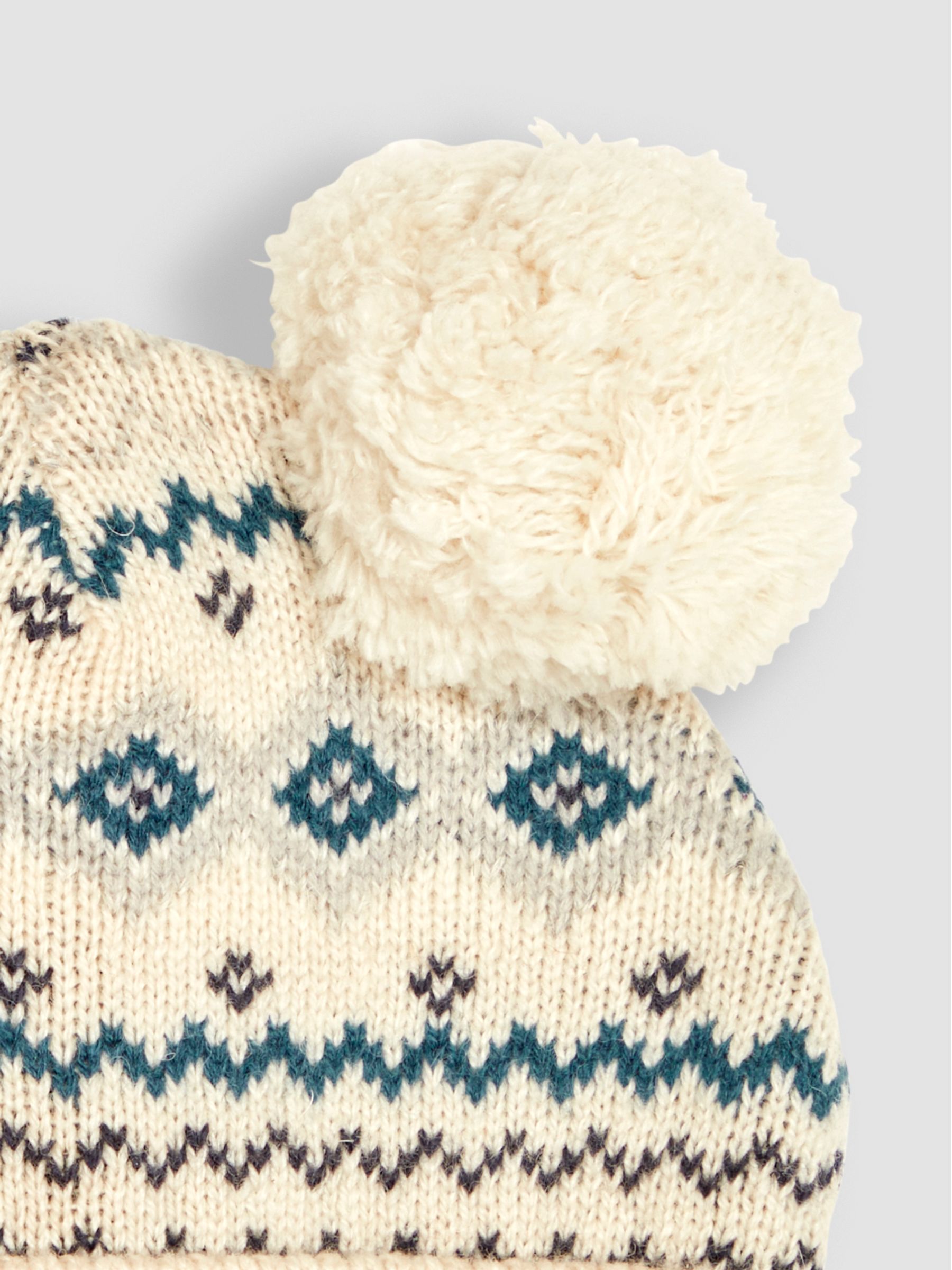 Ecru Pom Pom Fair Isle Pattern Hat