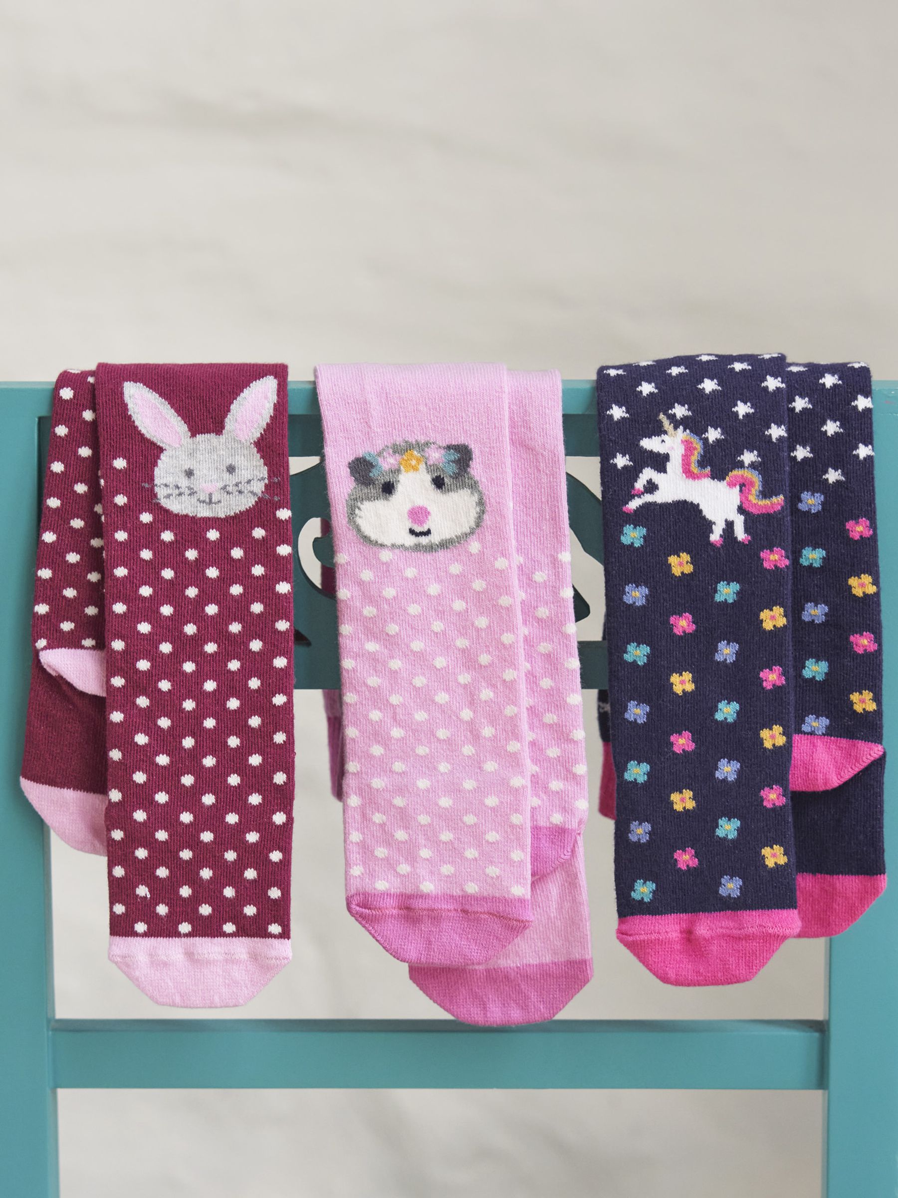 Navy Floral Cotton Rich Unicorn Knee Tights