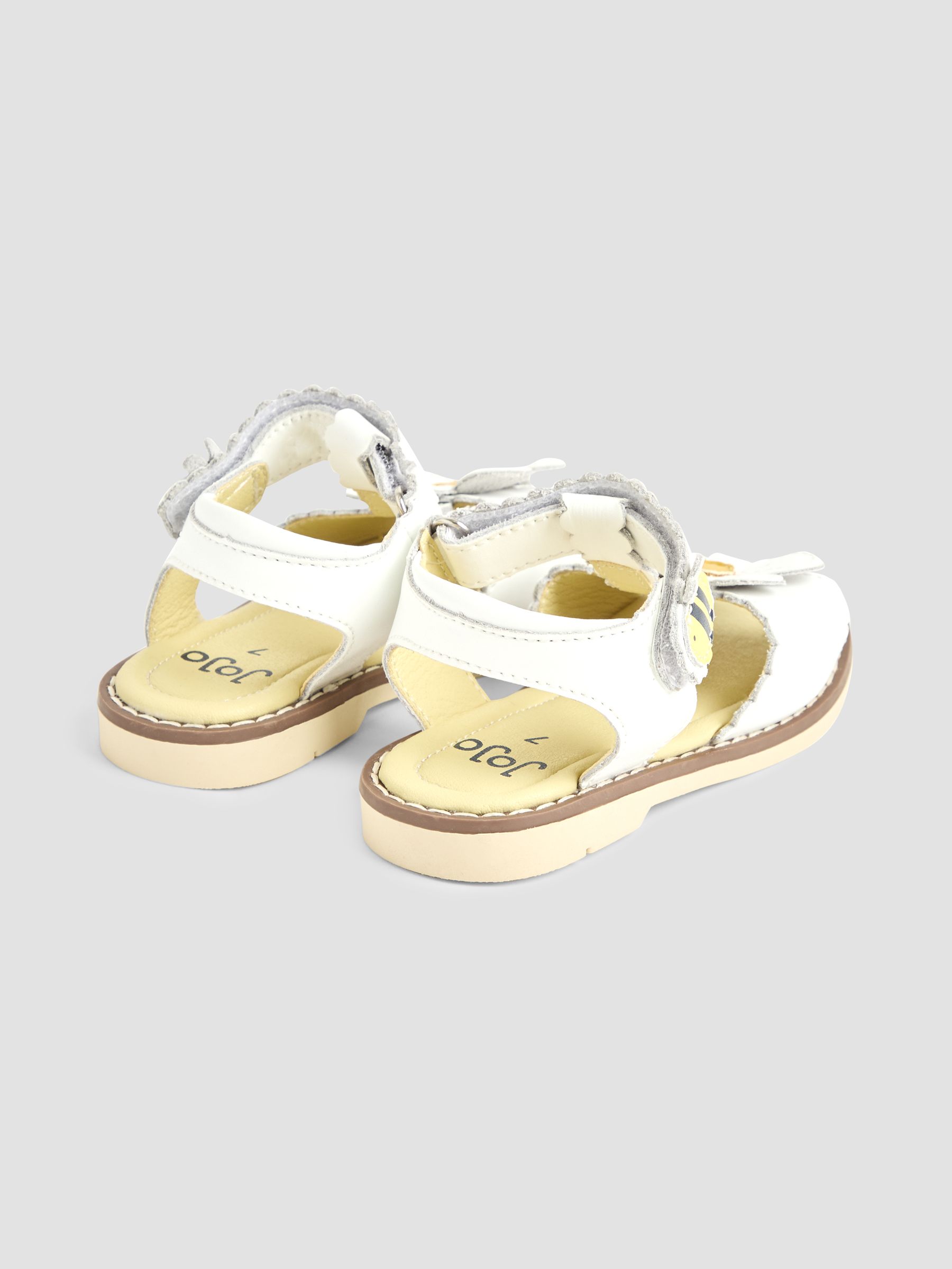 White Flower Print Leather Sandals