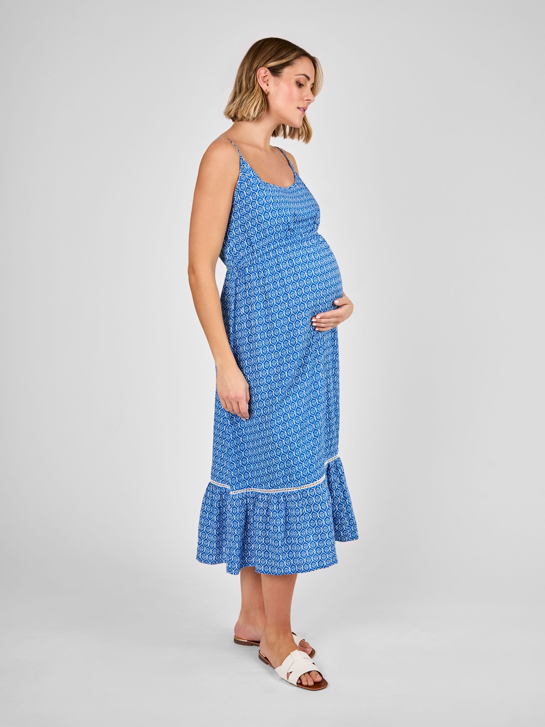 Blue Floral Maternity Midi Dress