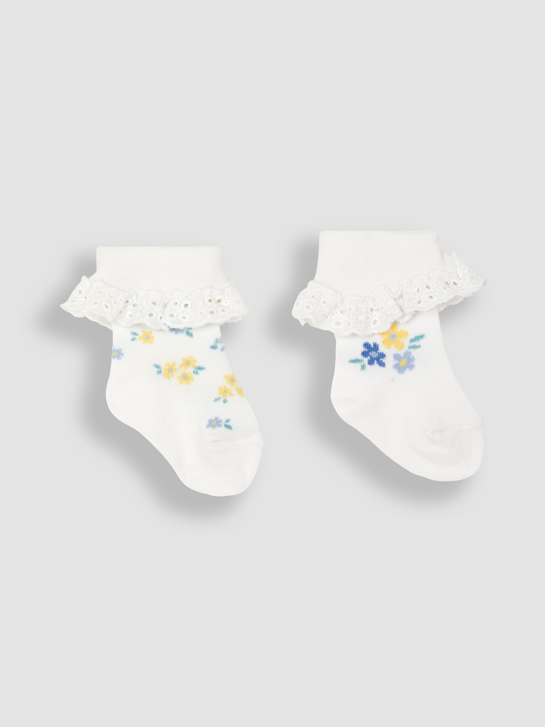 White Floral 2-Pack Frilly Socks