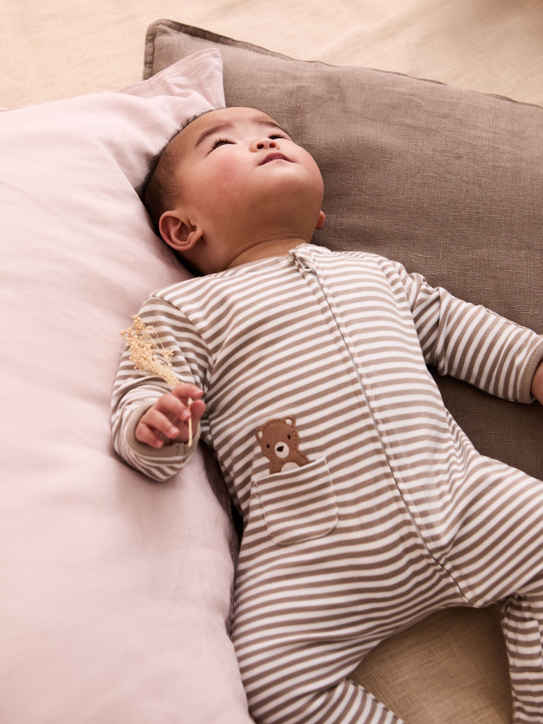 Tan Organic Cotton Footed Pocket Zip Sleepsuit
