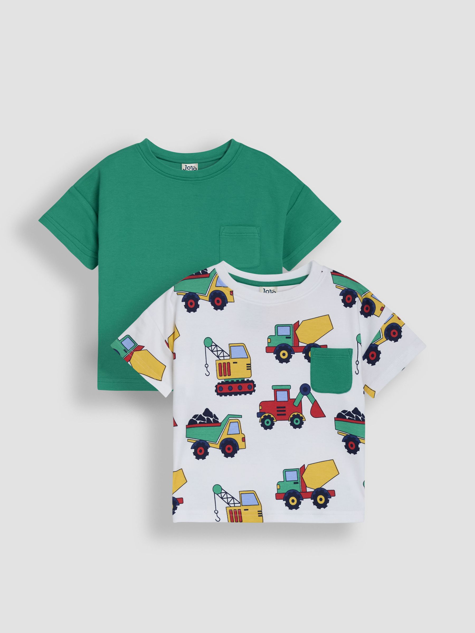 Green Tractor Printed and Plain T-Shirts 2 Pack