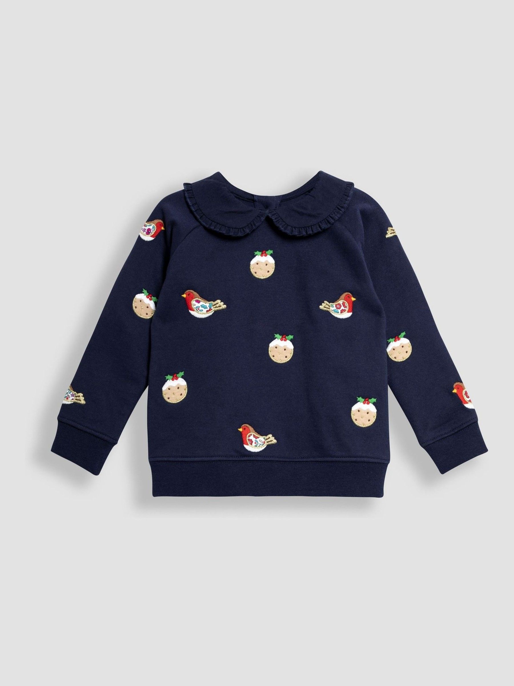 Navy Christmas Pudding And Robin Applique Sweatshirt