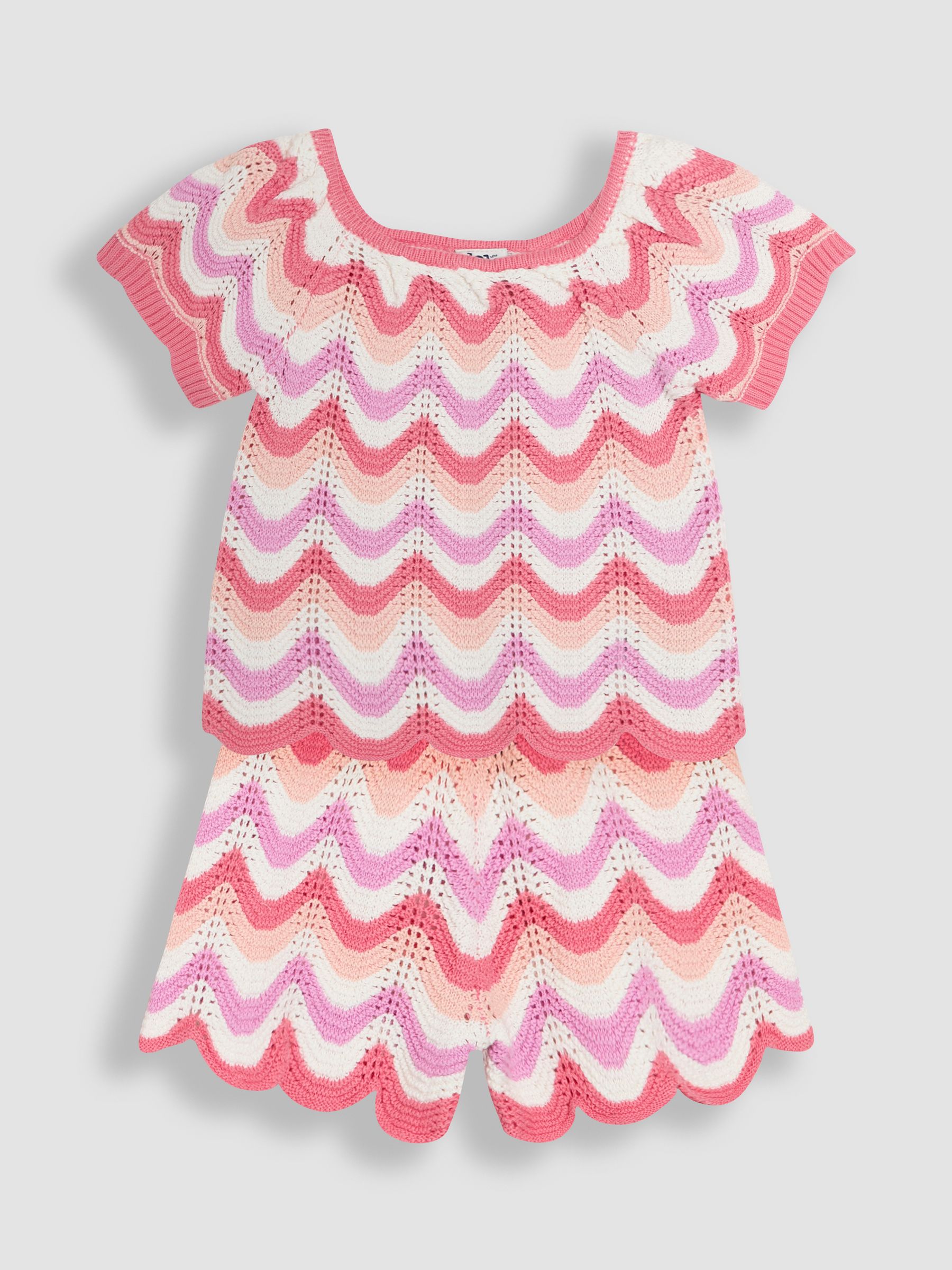 Pink 100% Cotton 2-Piece Chevron Crochet Top & Shorts Set