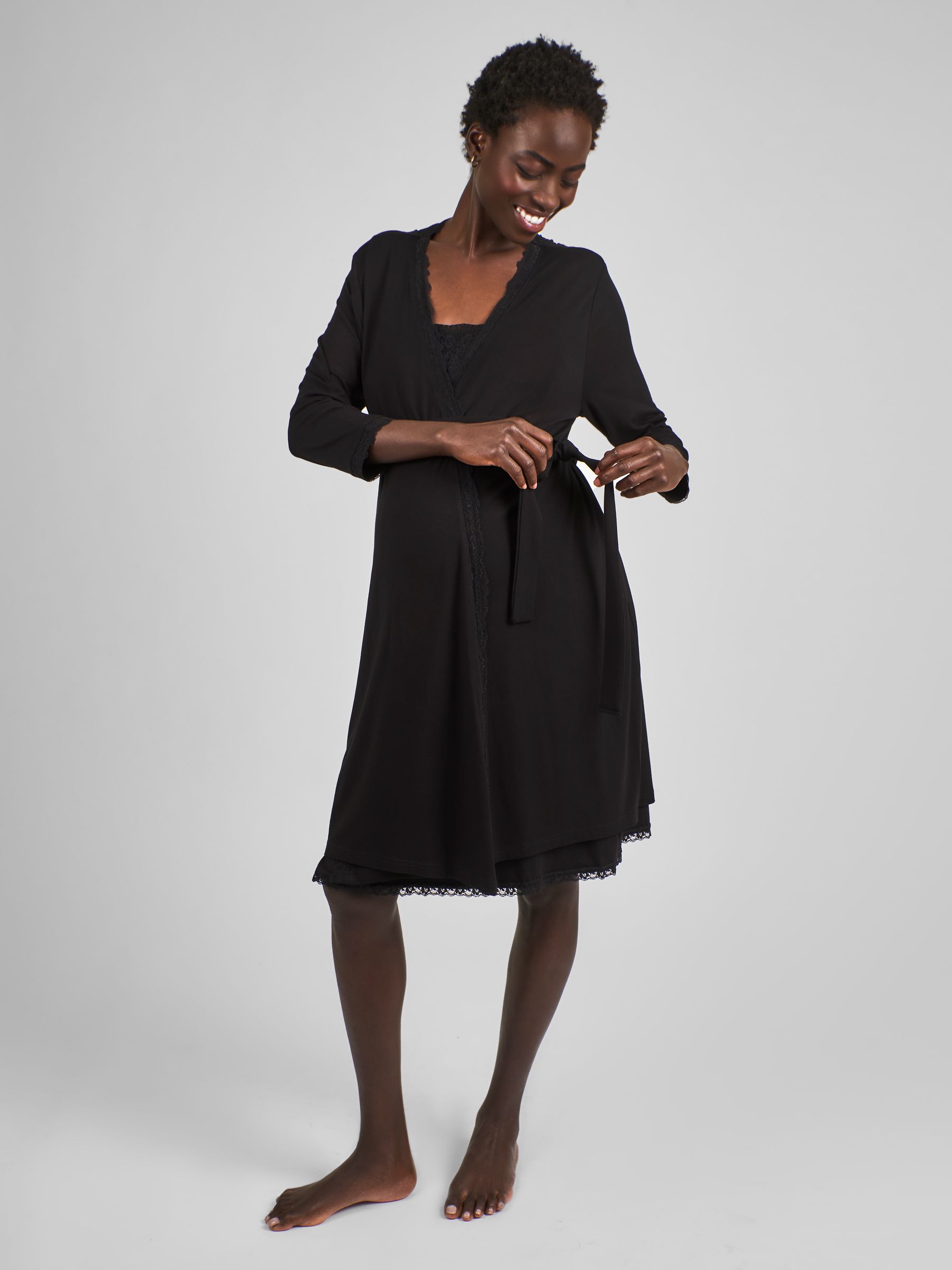 Black Maternity Lace Robe