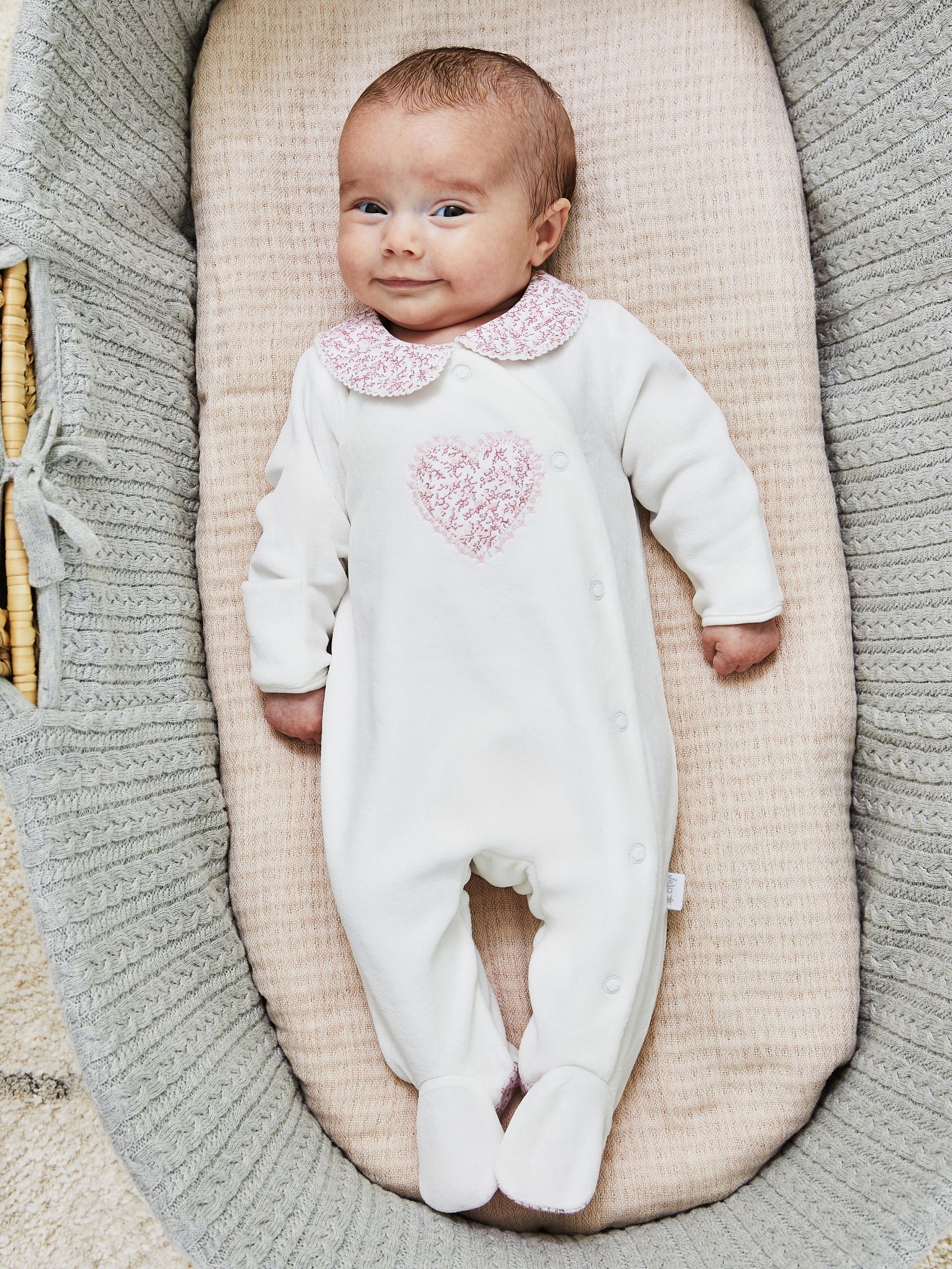 White Personalised Velour Appliqué Collar Sleepsuit