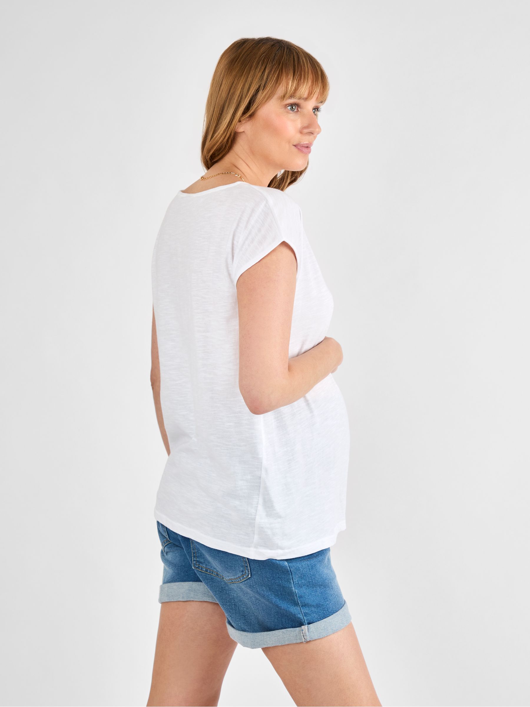 White V-Neck Maternity Cotton T-Shirt