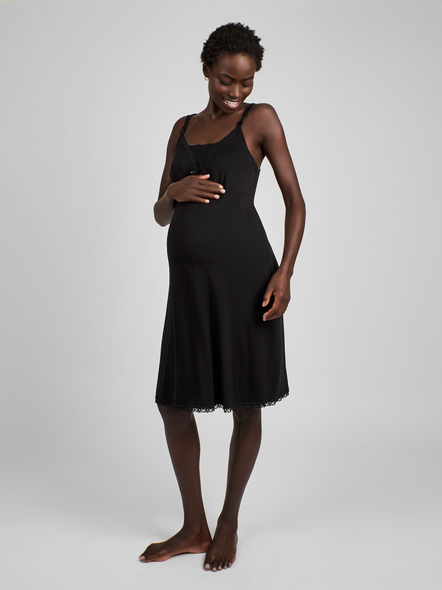 Lace Maternity & Nursing Nightdress in Black
