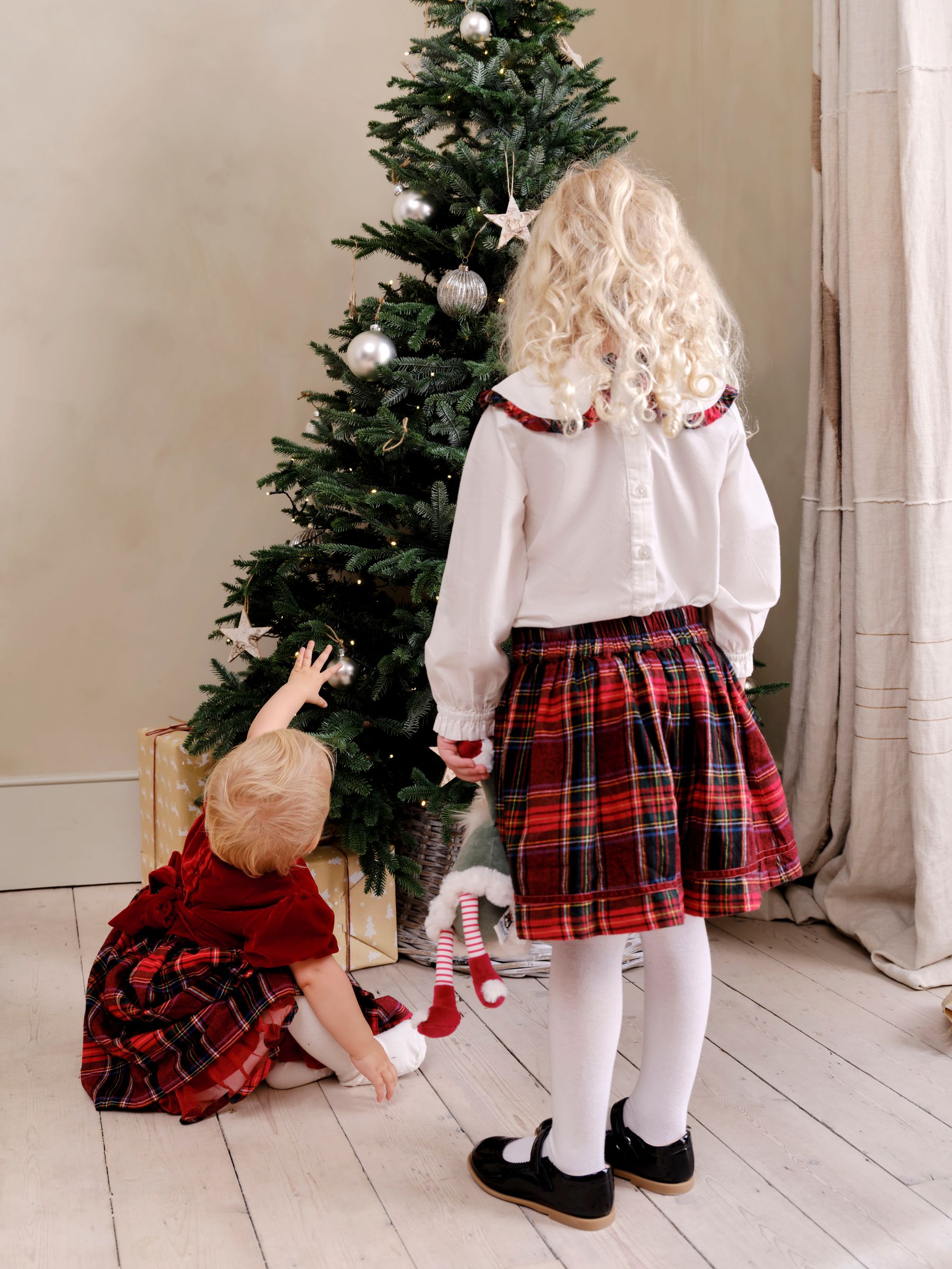 Red Christmas Tartan Blouse and Skirt Set