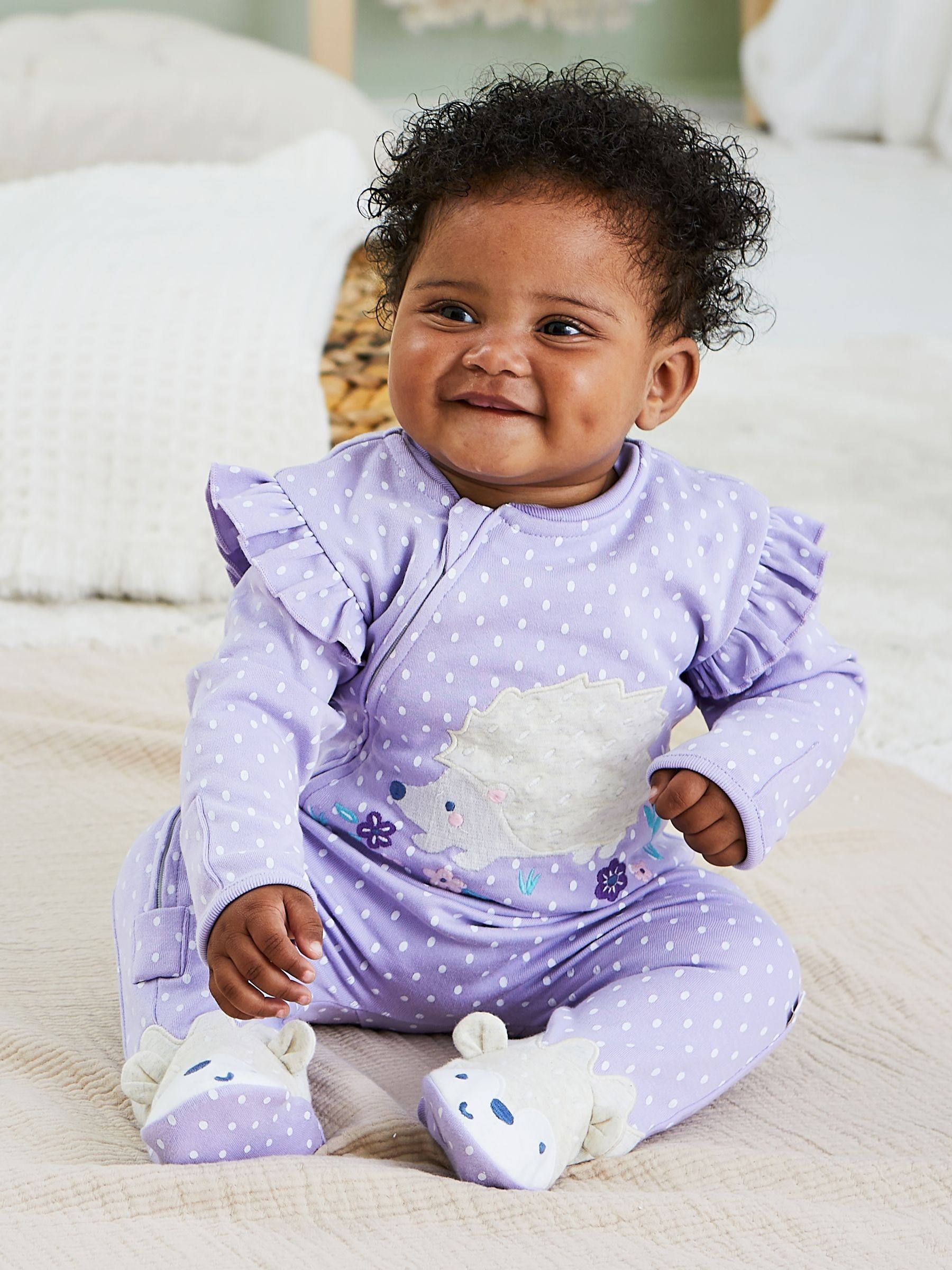 Lilac Hedgehog Applique Zip Sleepsuit