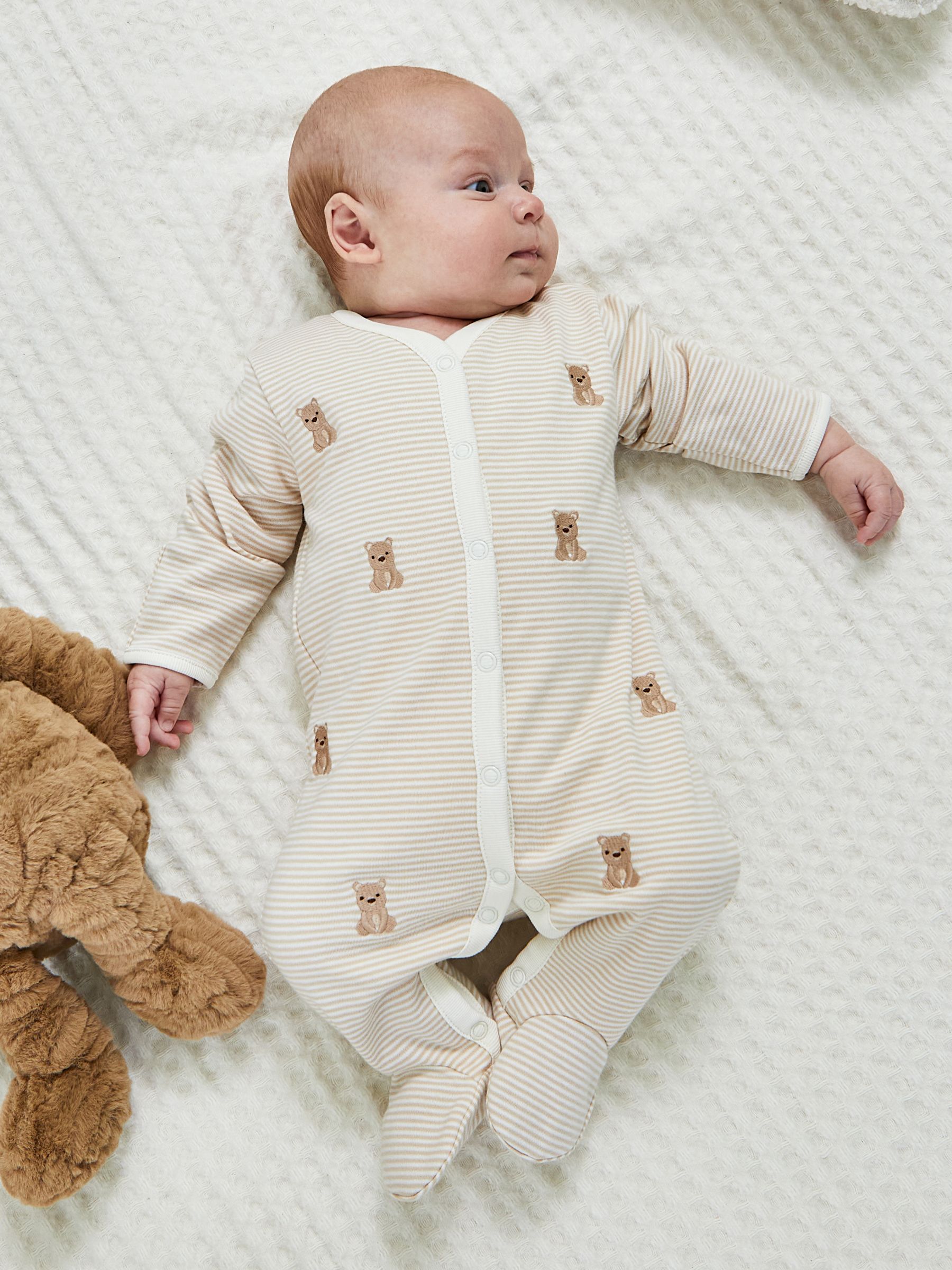 Natural 100% Organic Cotton Bear Embroidered Sleepsuit