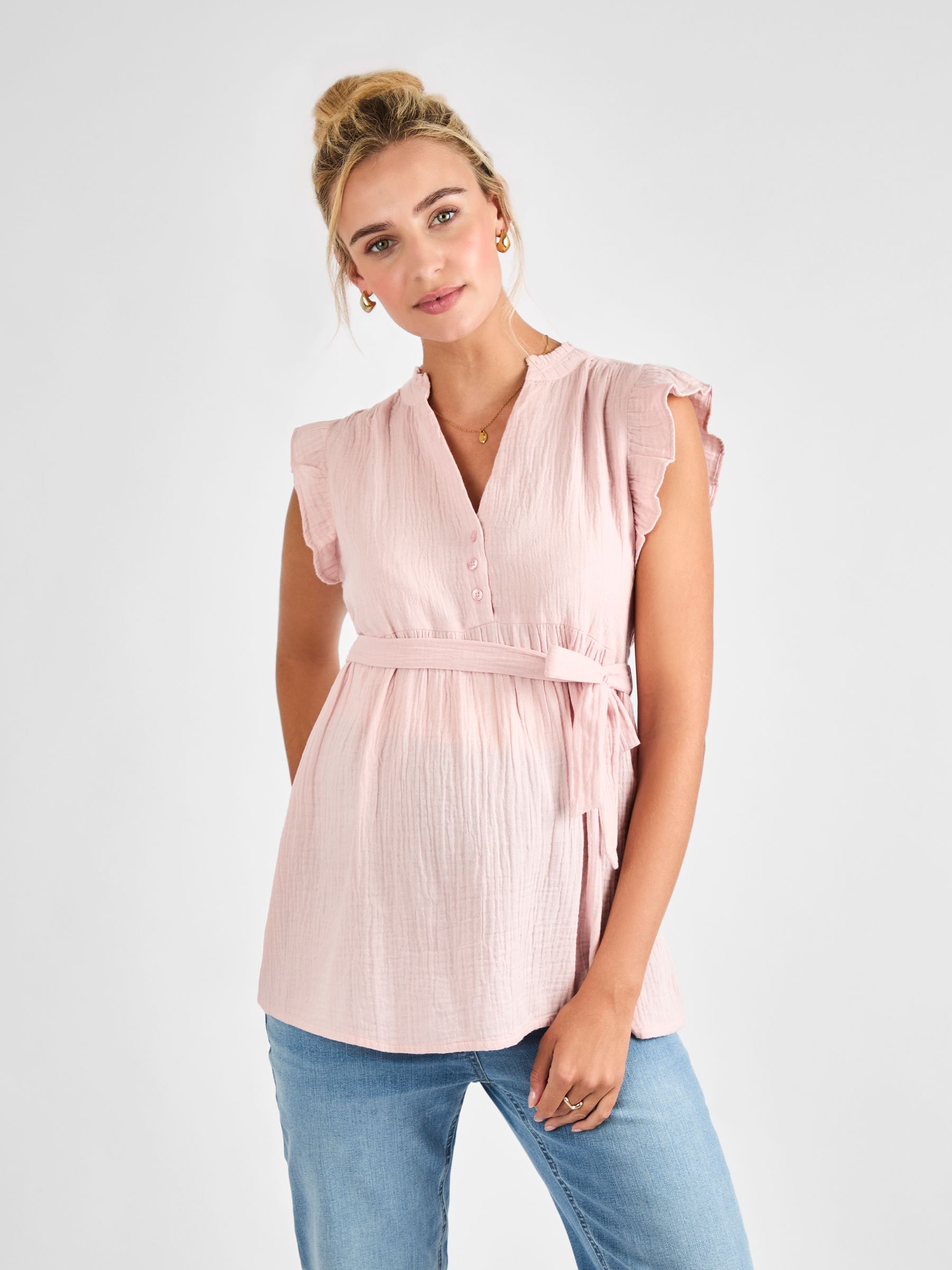 Rose Maternity Frill Sleeve Textured 100% Cotton Blouse