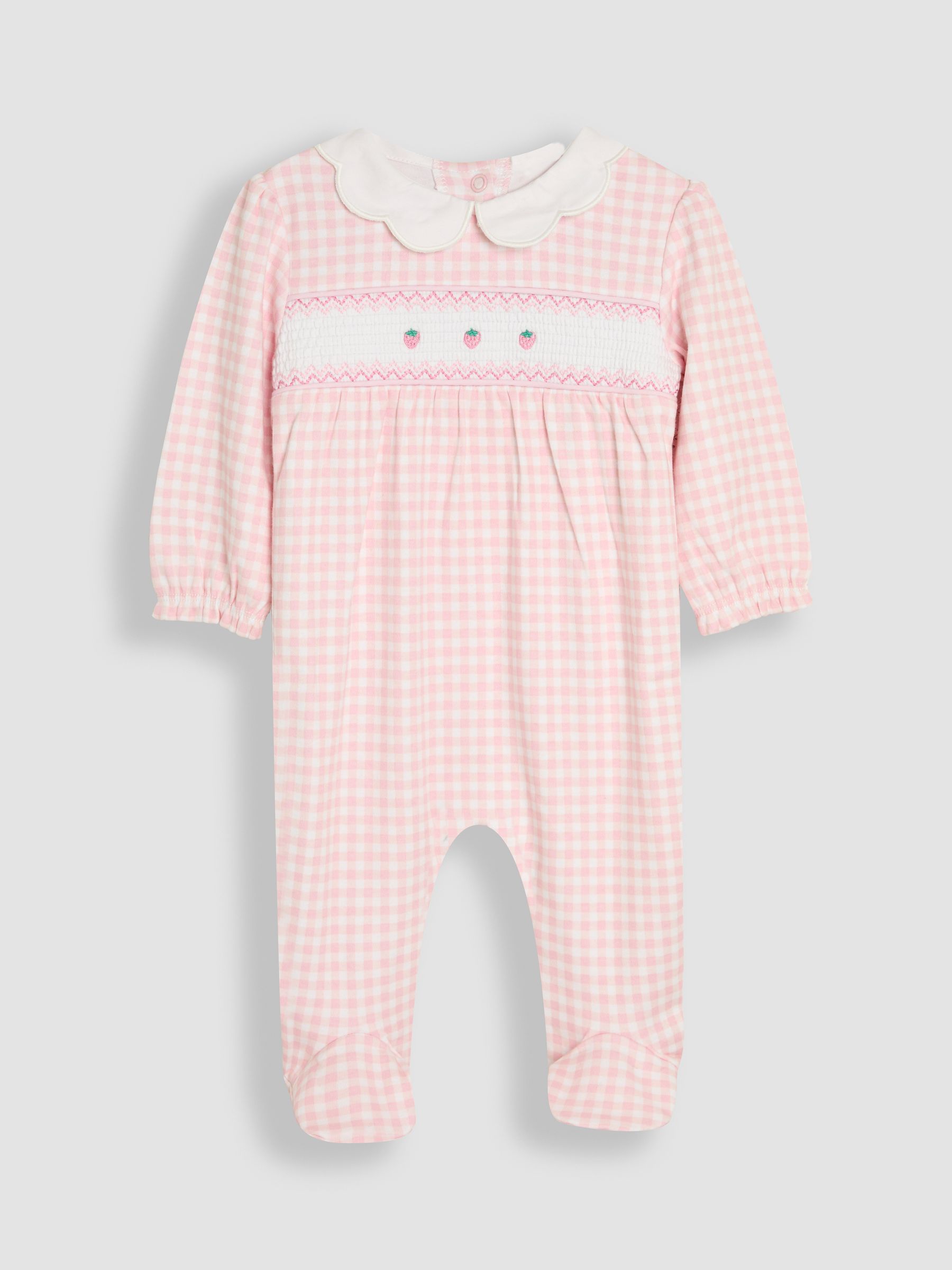 Pink Footed Smocked Embroidered 100% Cotton Sleepsuit