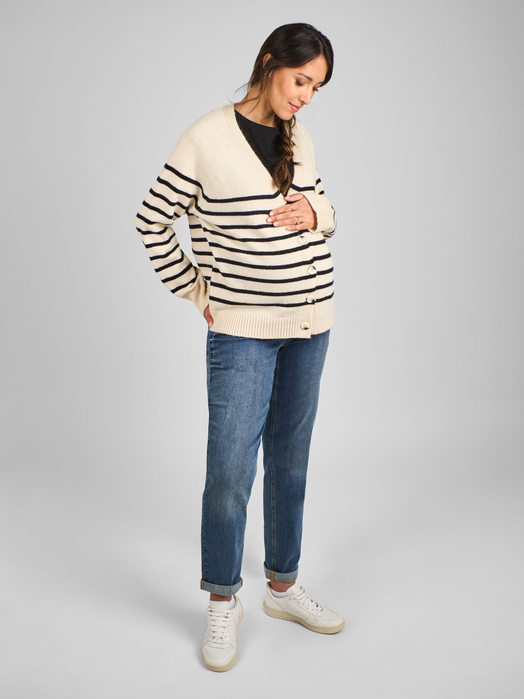 Cream & Black Buttoned Maternity Cardigan